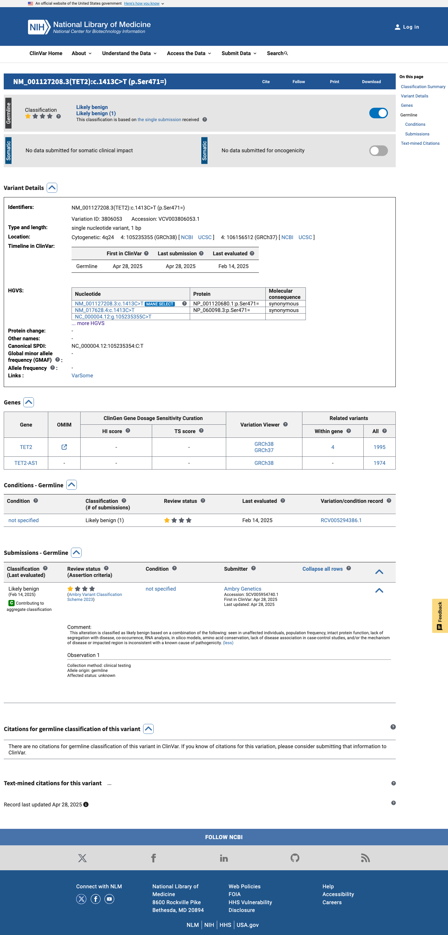 ClinVar screenshot
