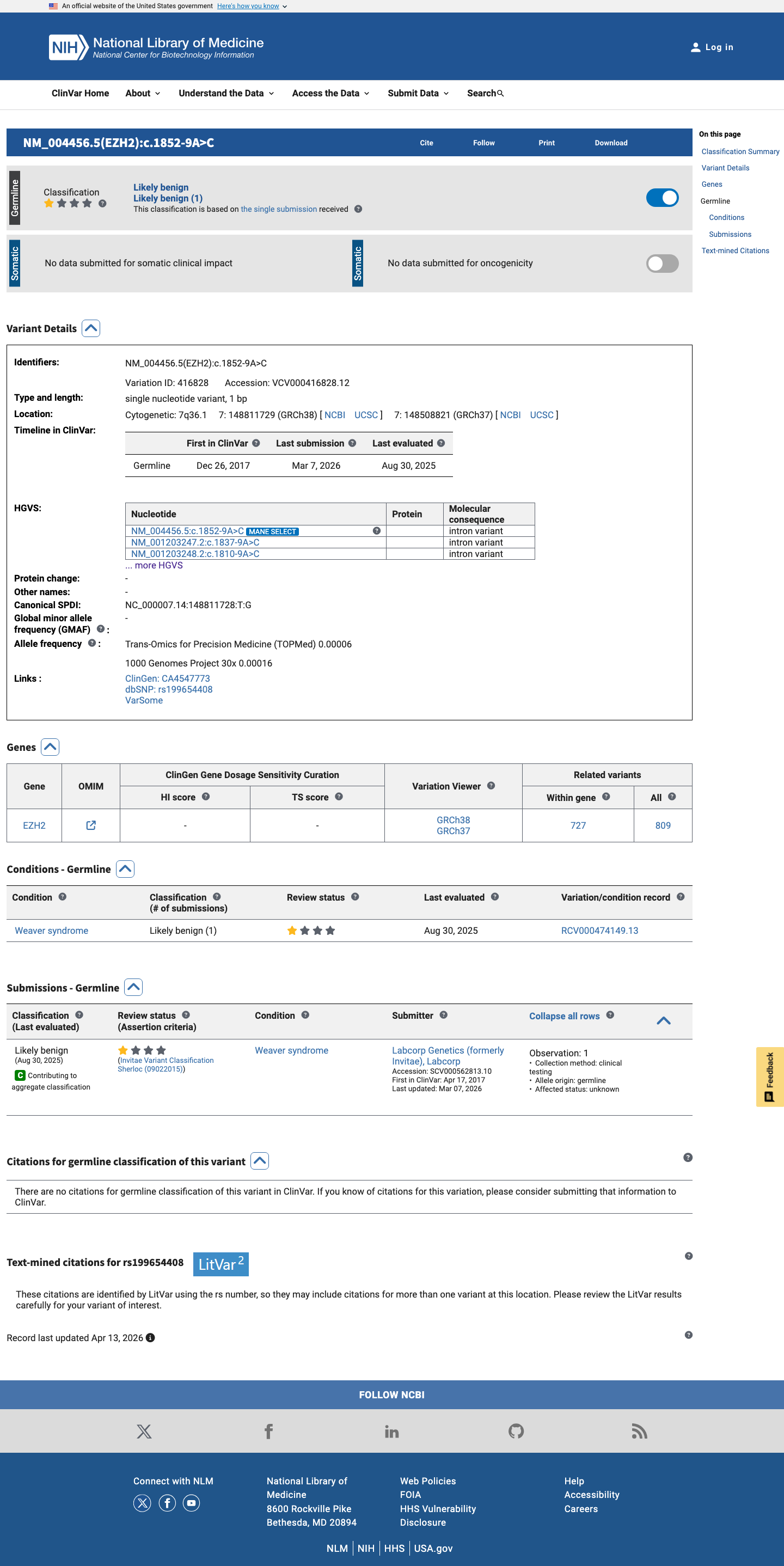 ClinVar screenshot