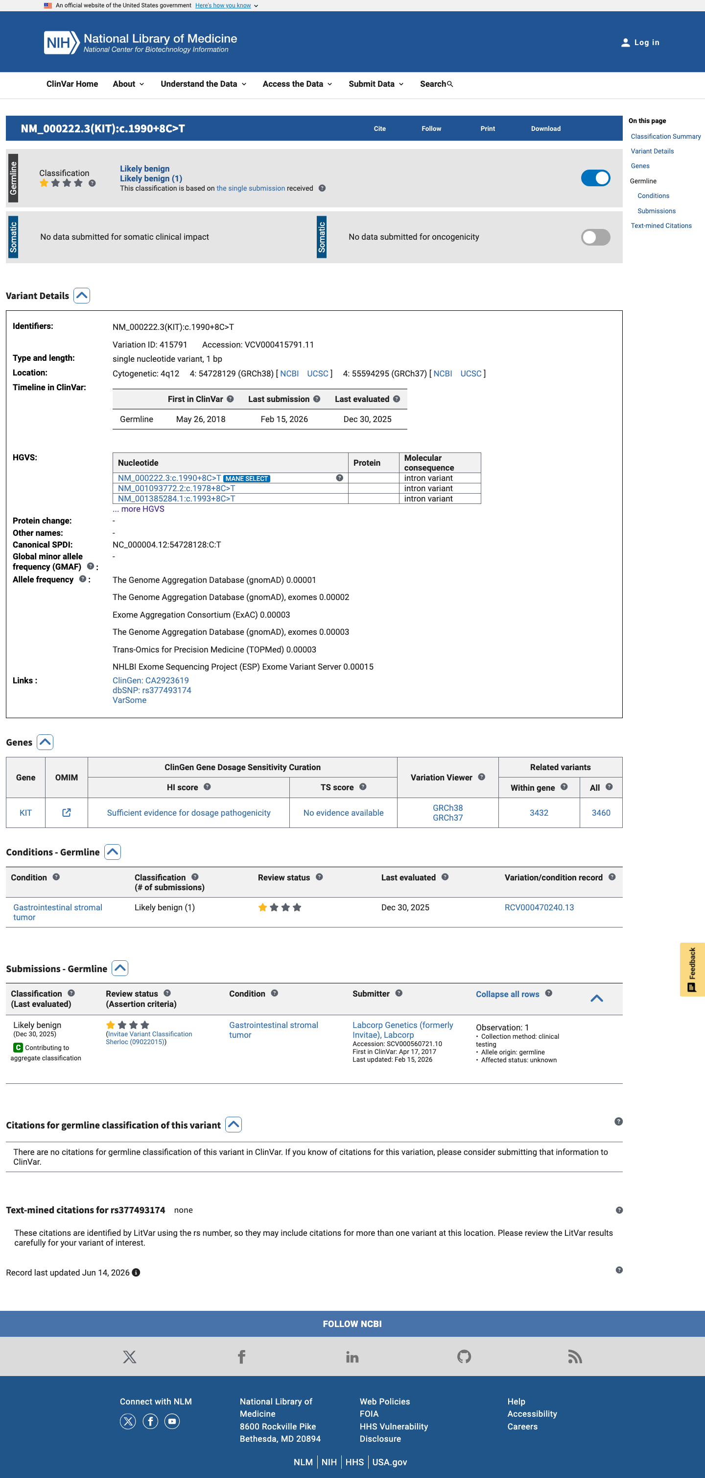 ClinVar screenshot
