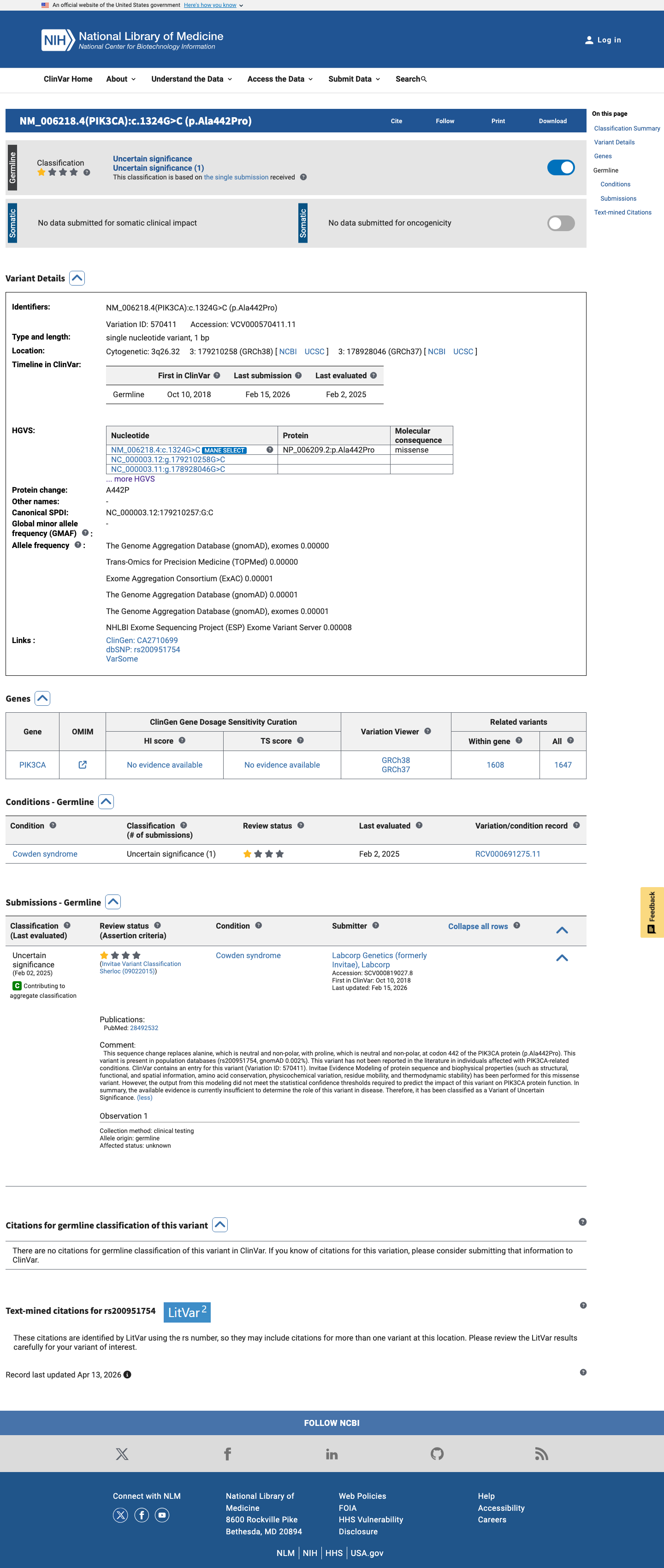 ClinVar screenshot