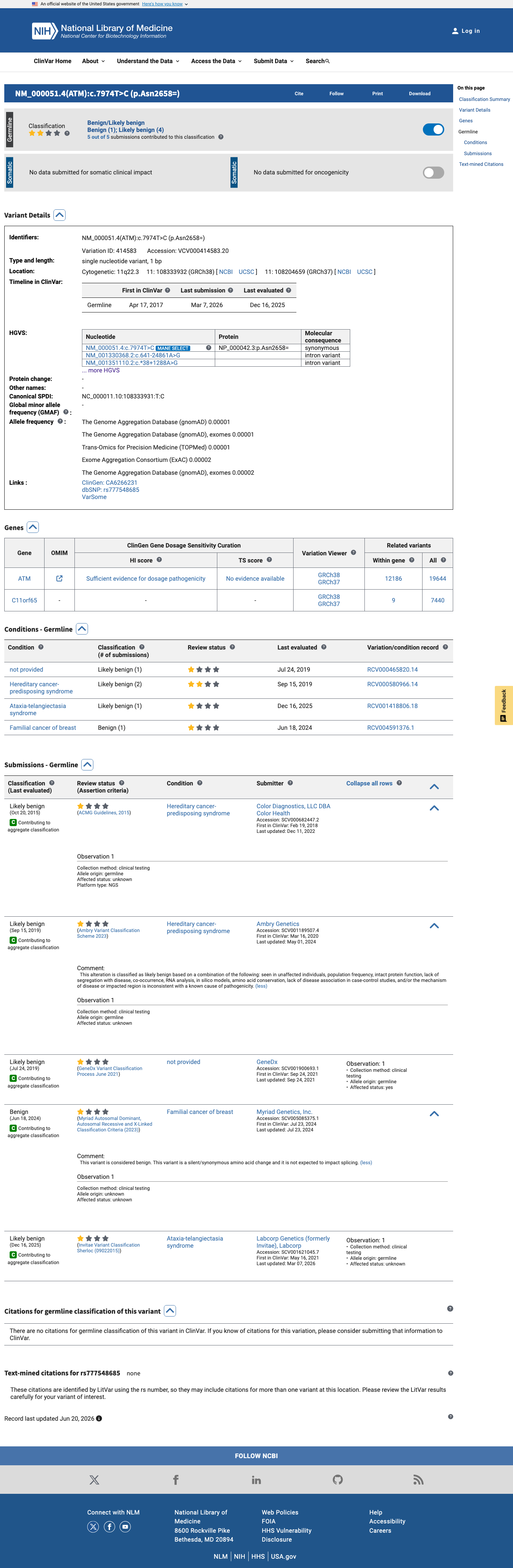 ClinVar screenshot