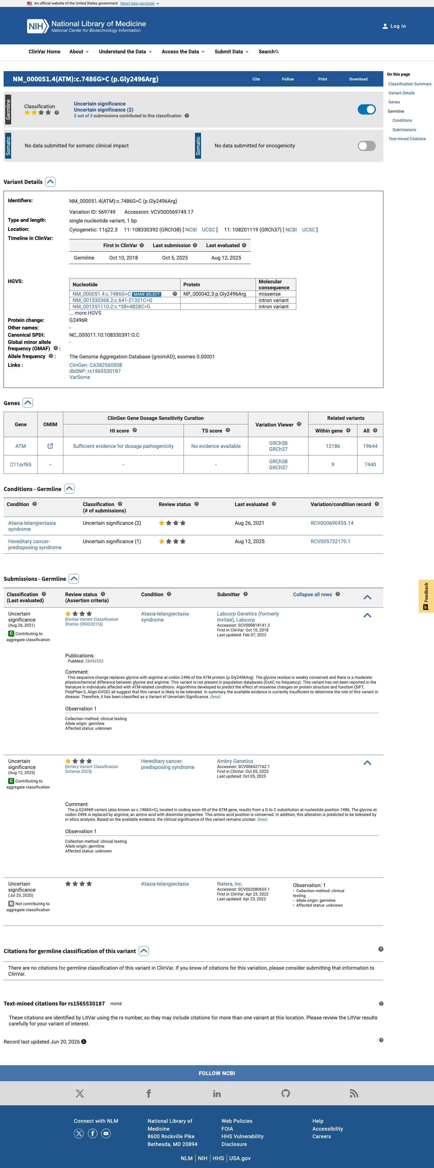 ClinVar screenshot
