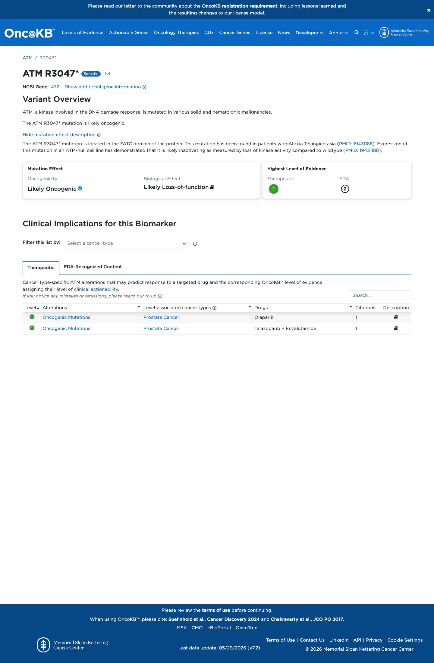 Functional / OncoKB screenshot