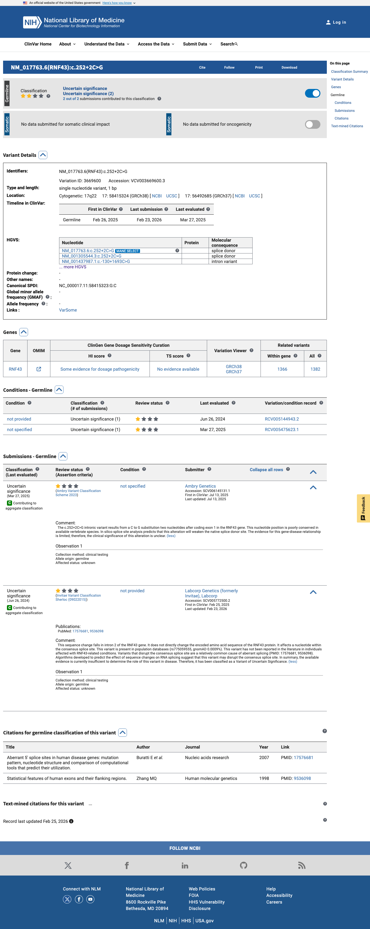 ClinVar screenshot