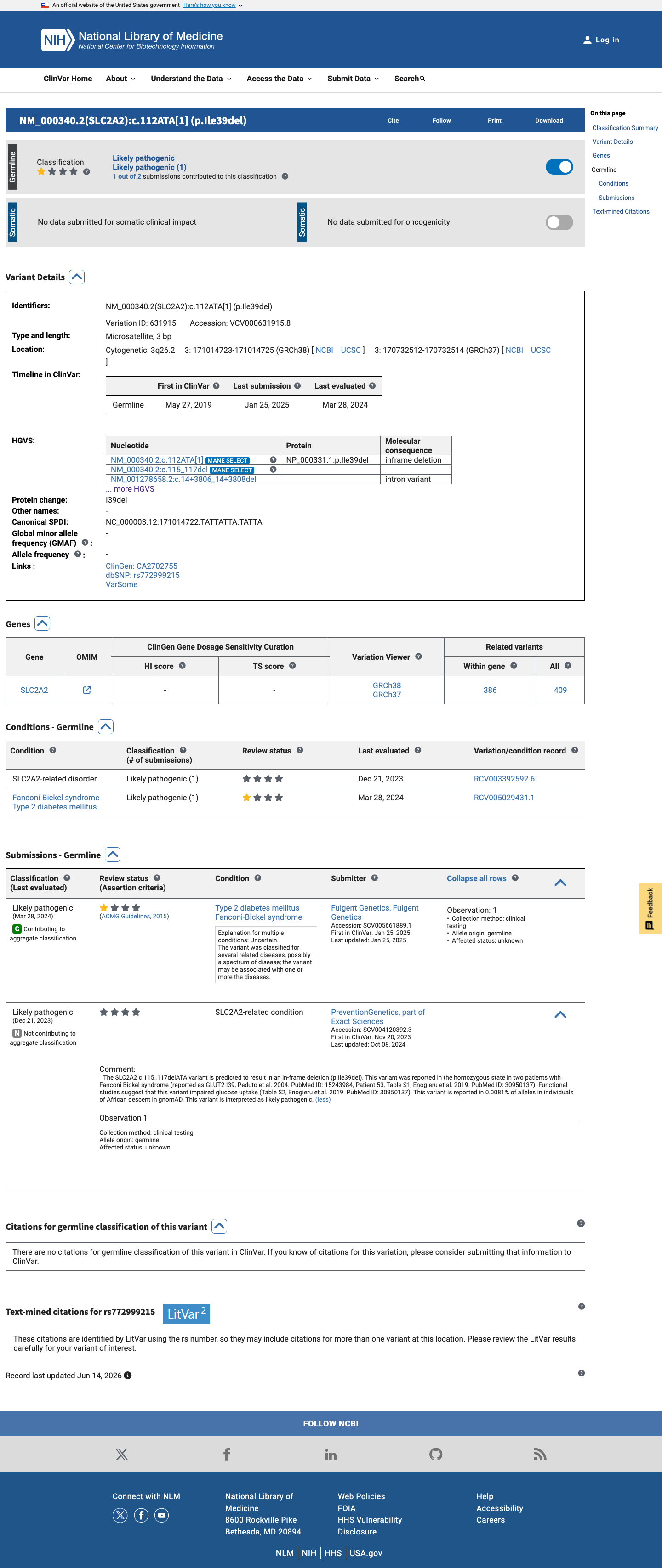 ClinVar screenshot