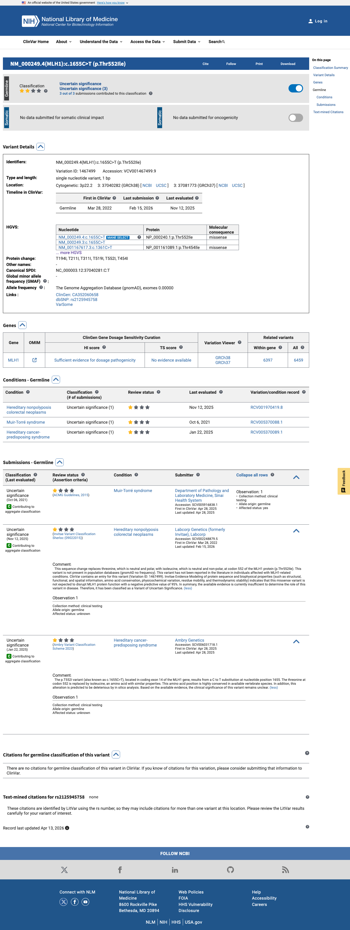 ClinVar screenshot