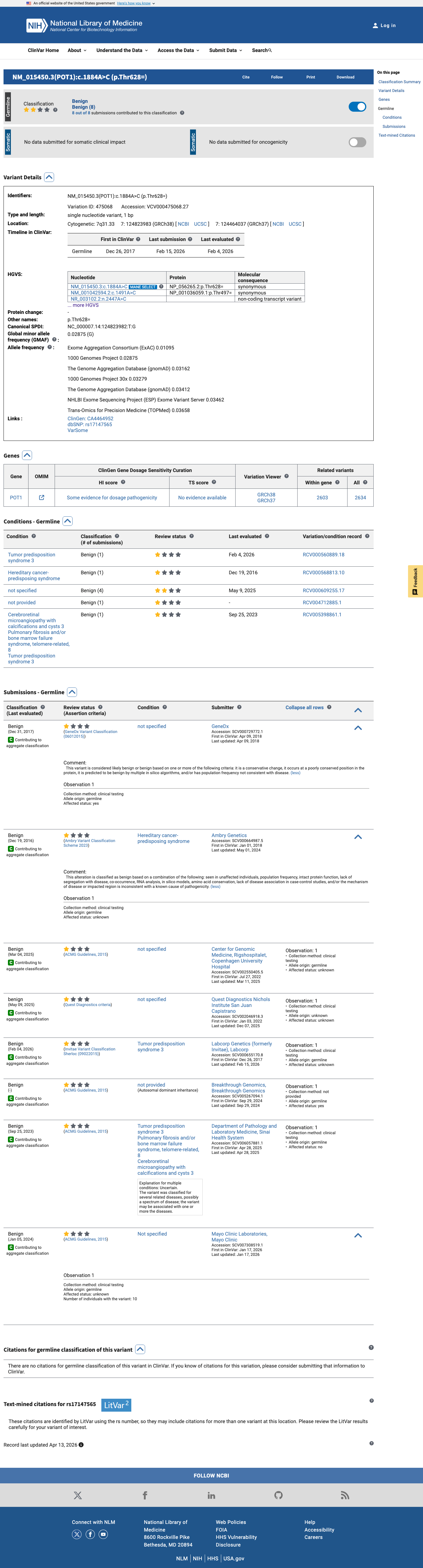ClinVar screenshot
