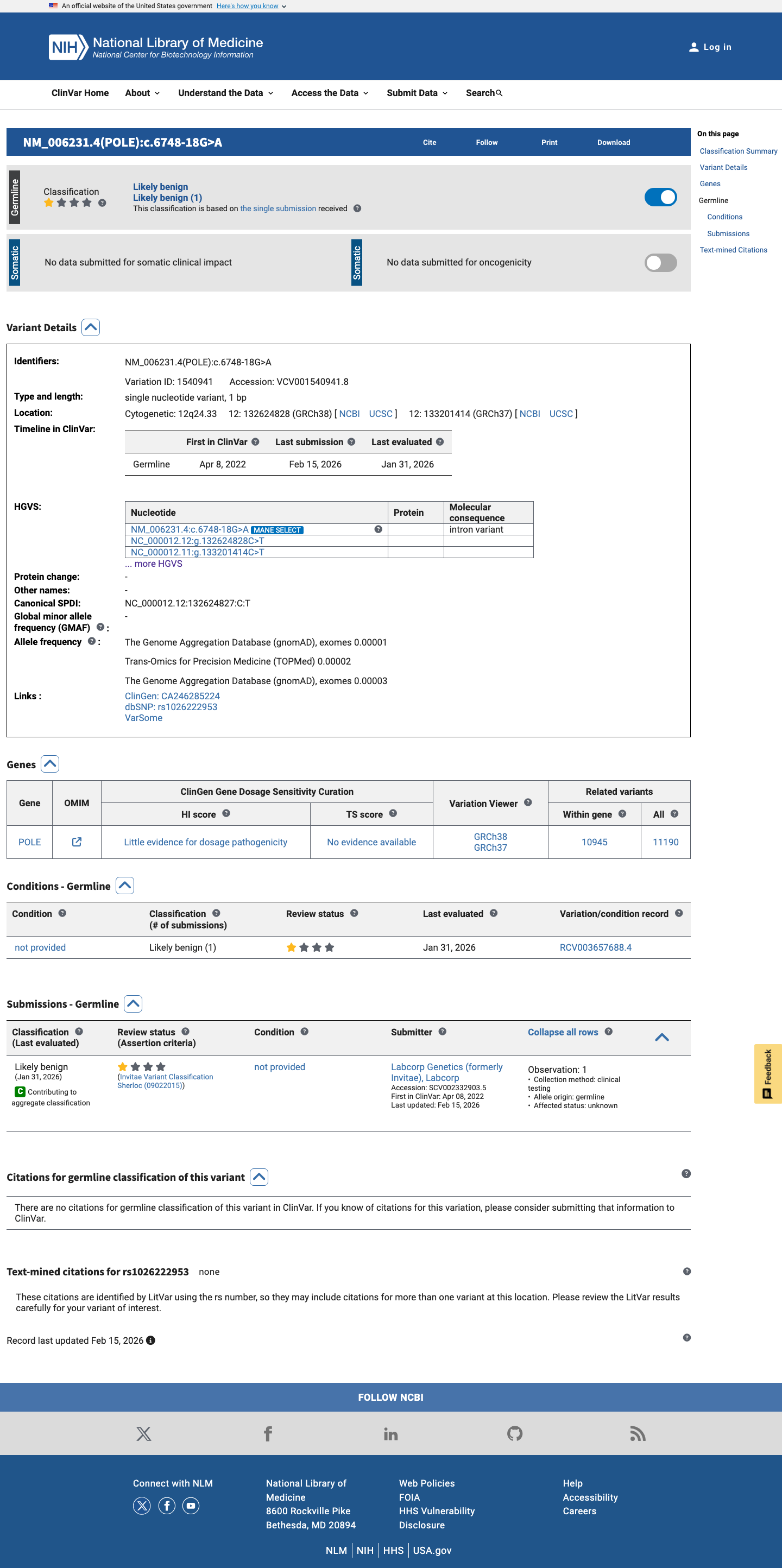 ClinVar screenshot