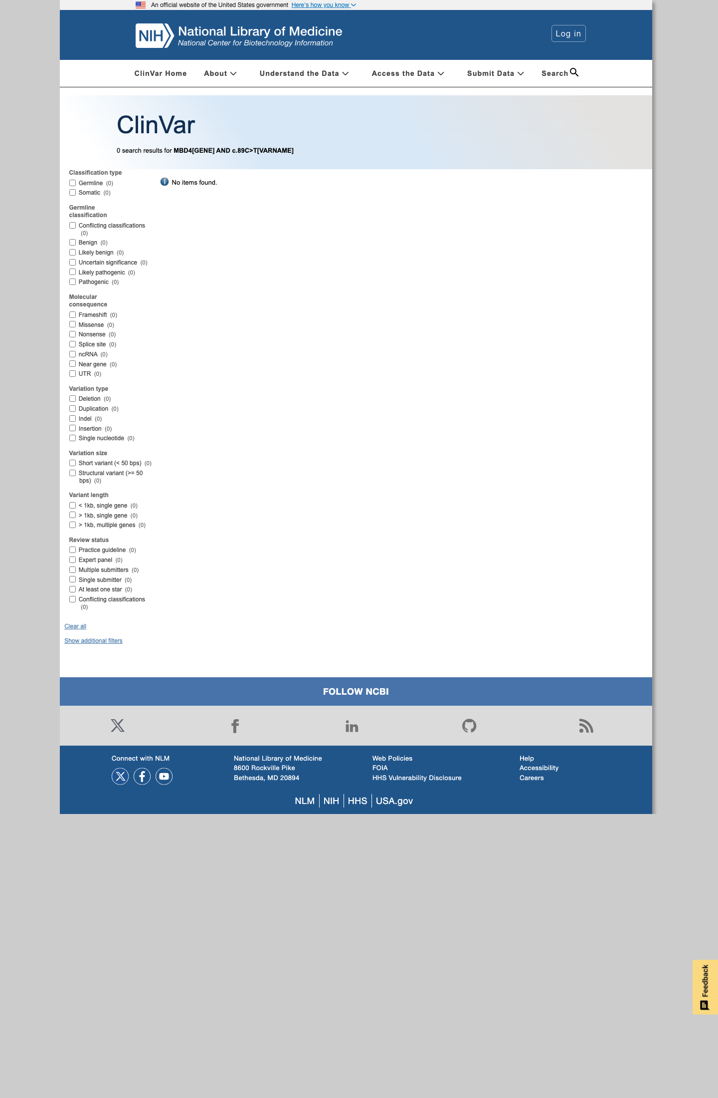 ClinVar screenshot