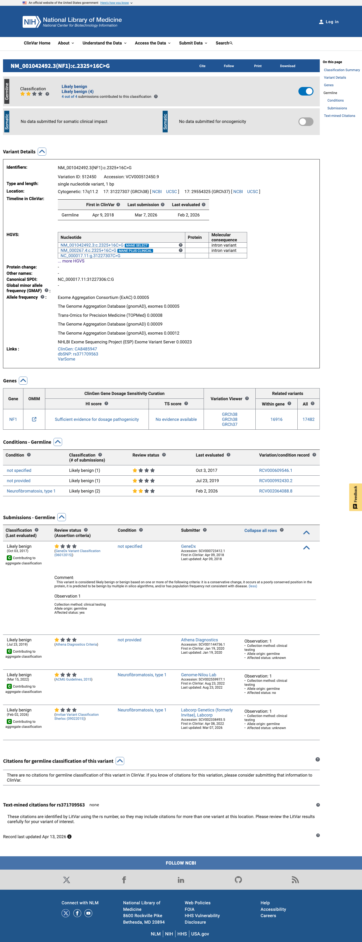 ClinVar screenshot