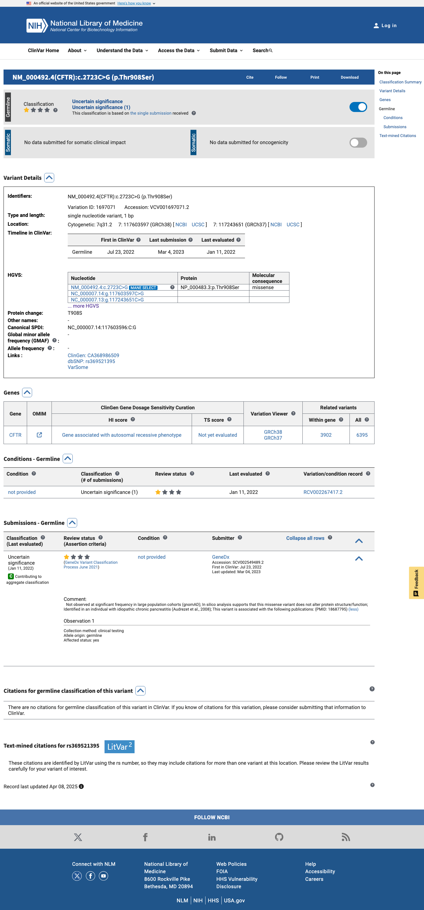 ClinVar screenshot