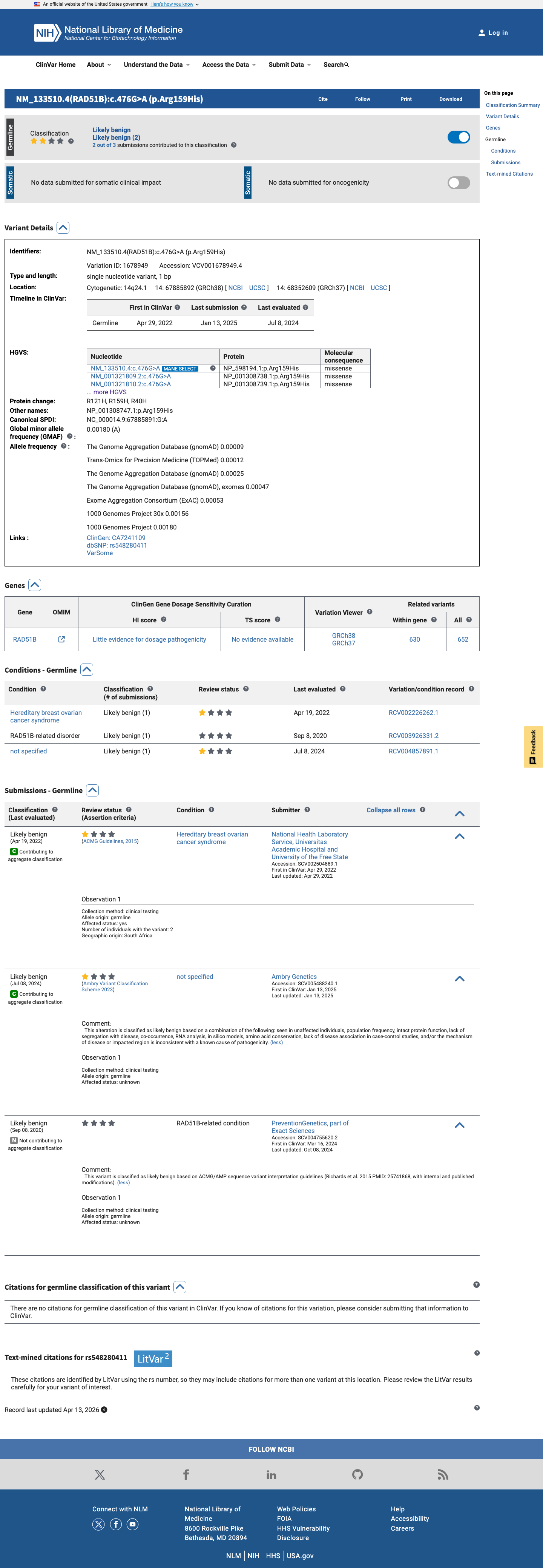 ClinVar screenshot