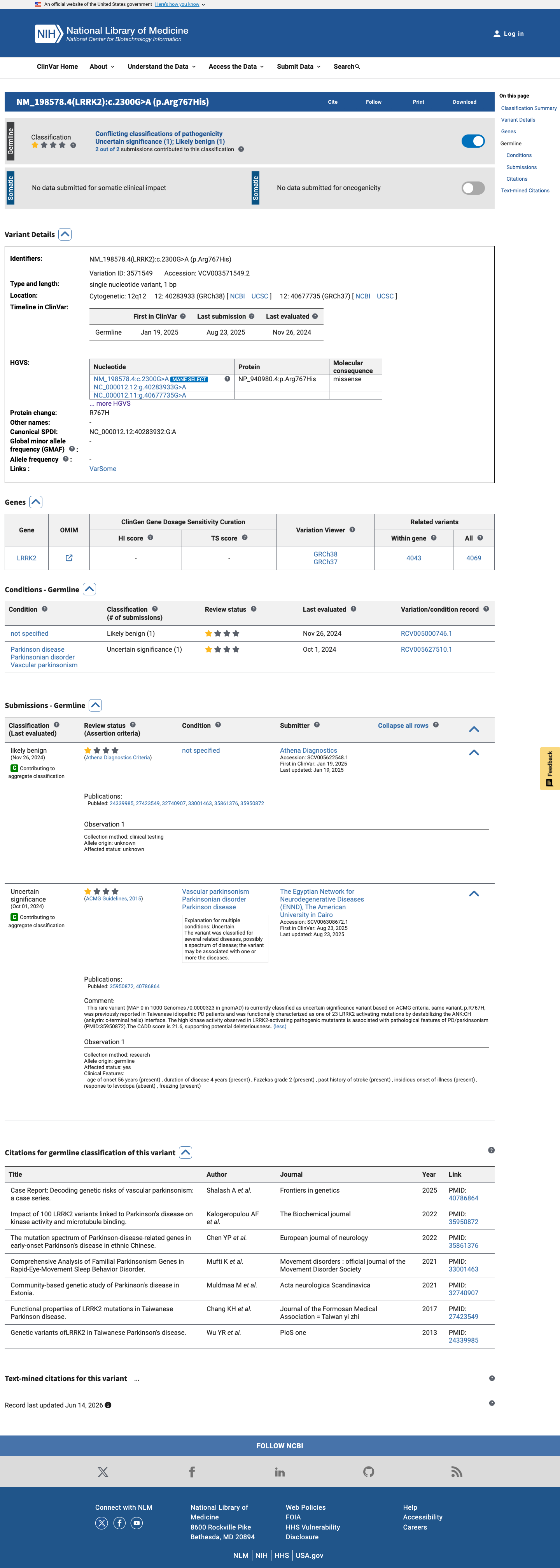 ClinVar screenshot