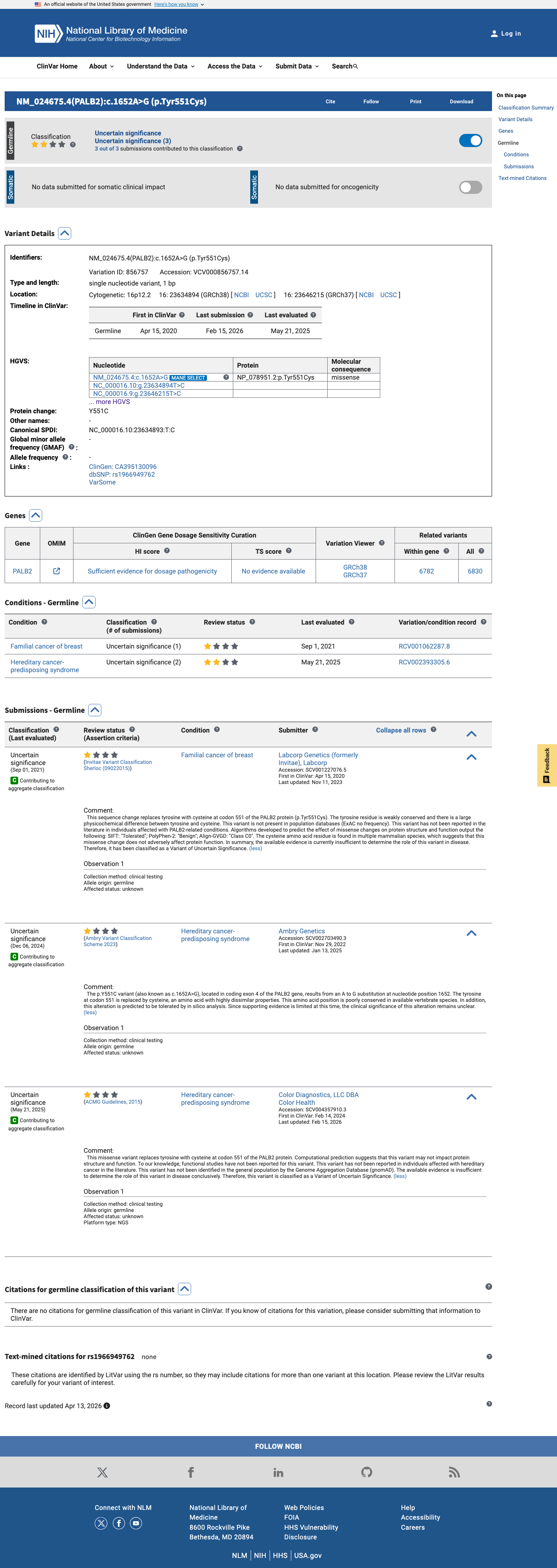 ClinVar screenshot