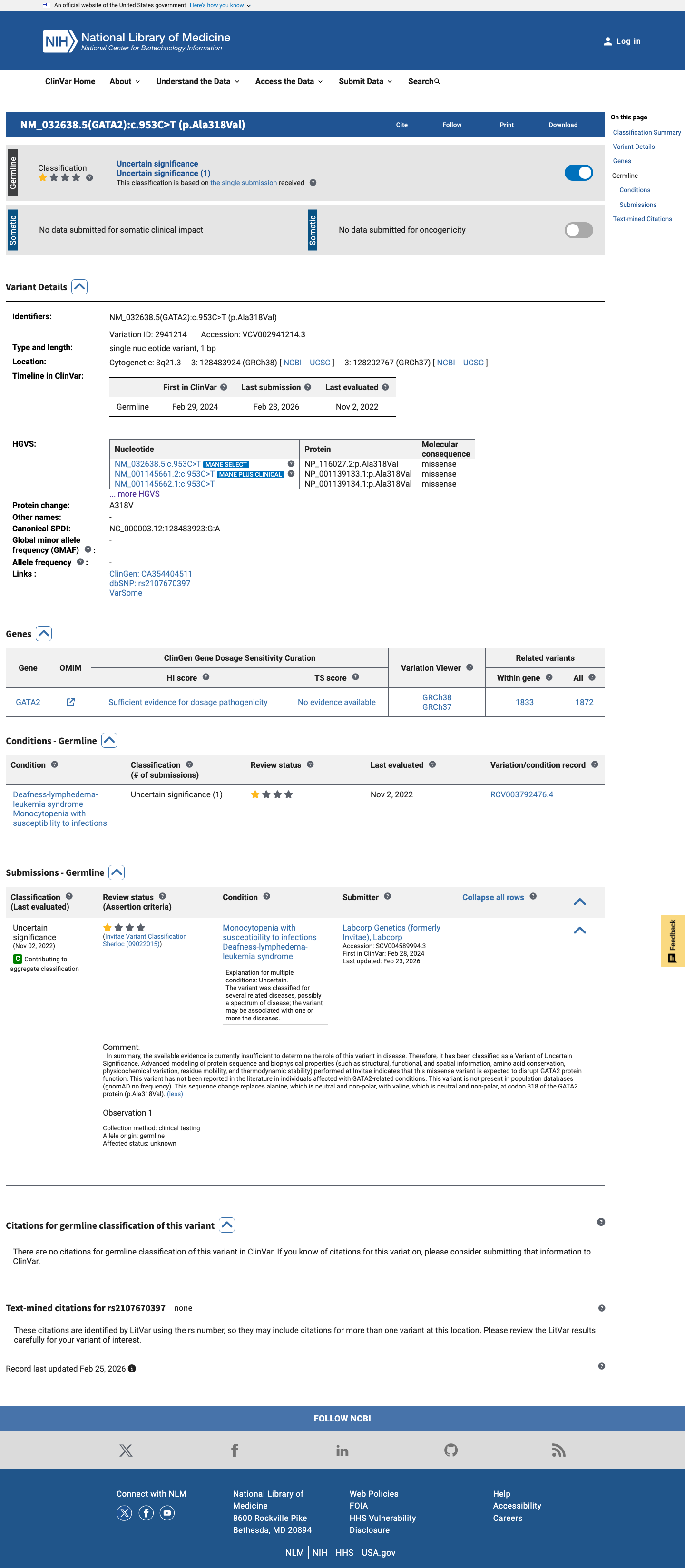 ClinVar screenshot