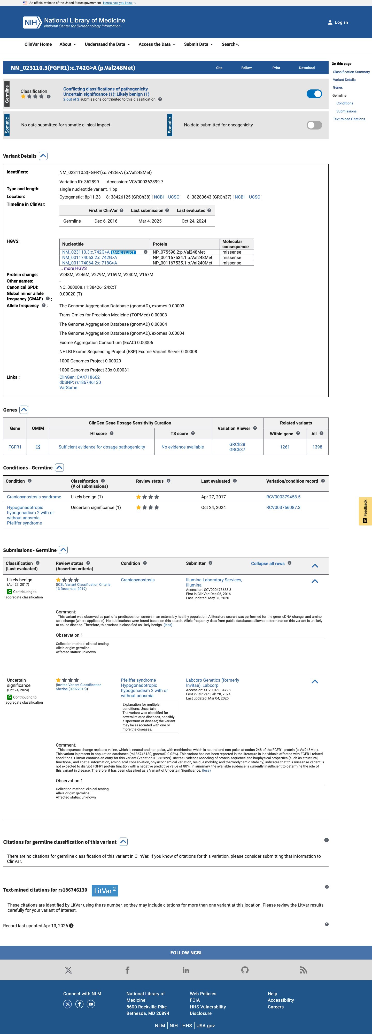 ClinVar screenshot