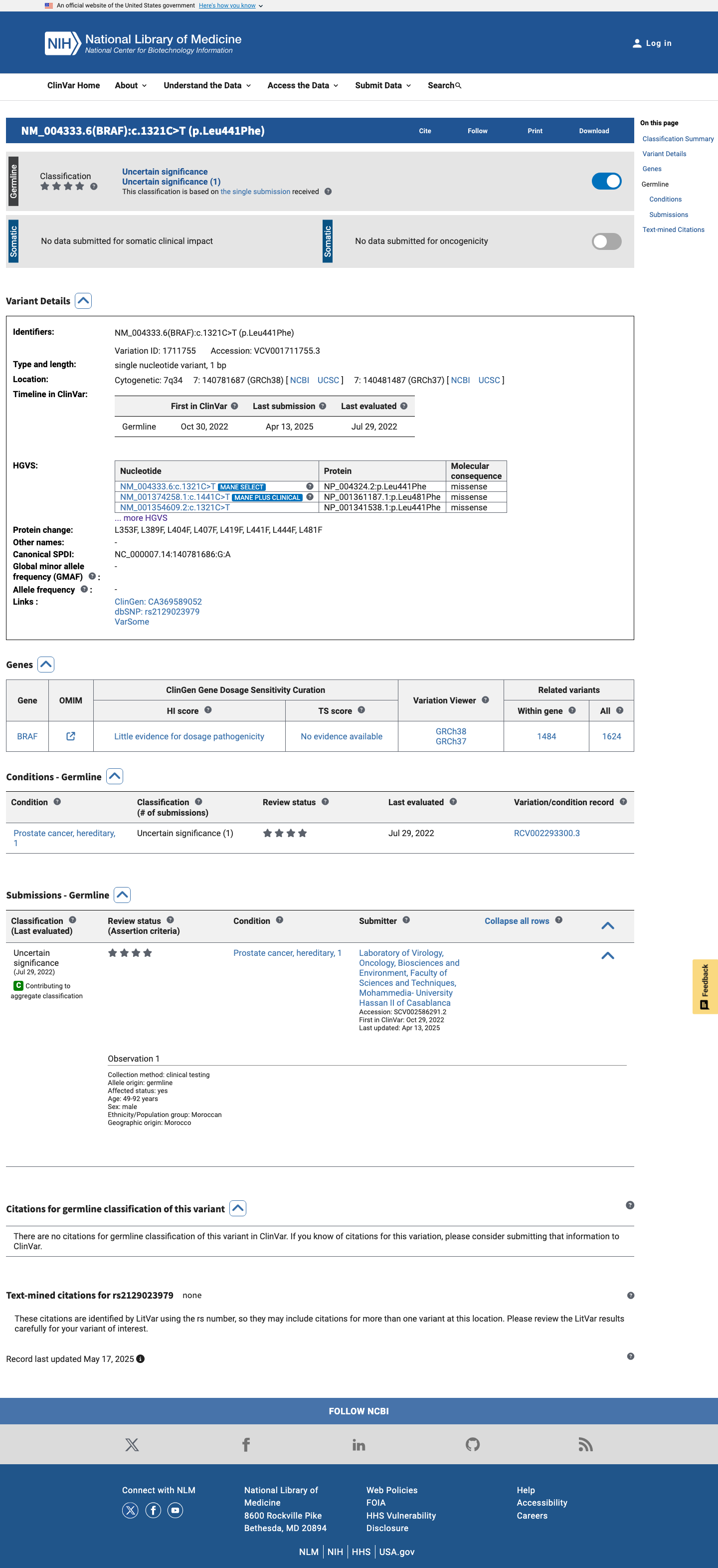 ClinVar screenshot