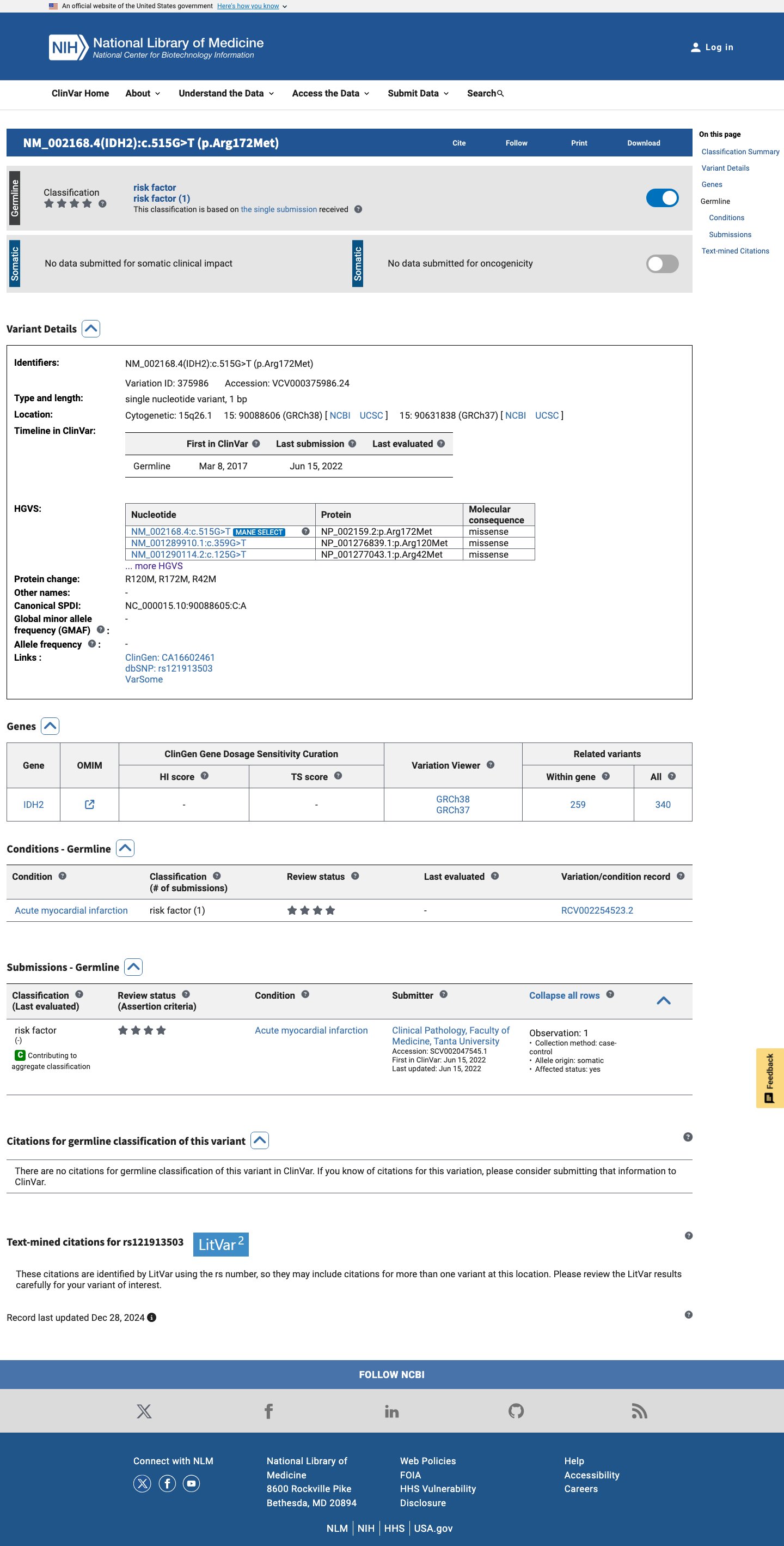 ClinVar screenshot