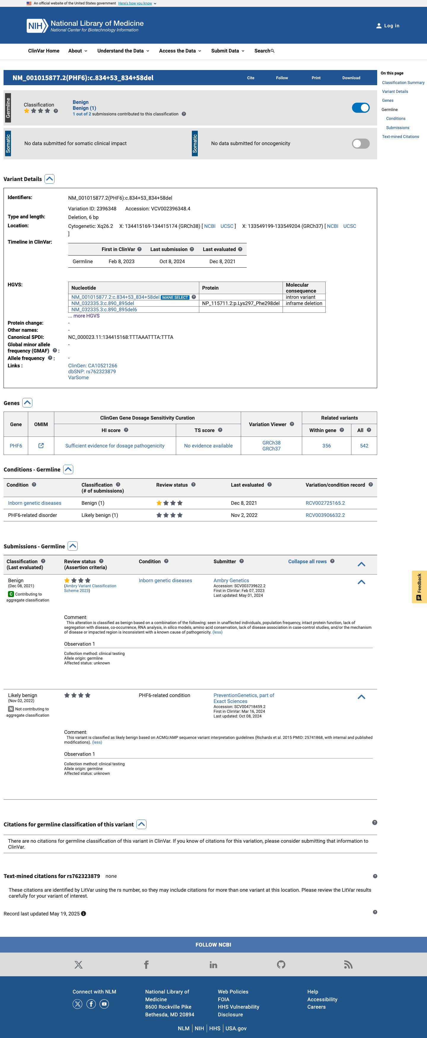 ClinVar screenshot