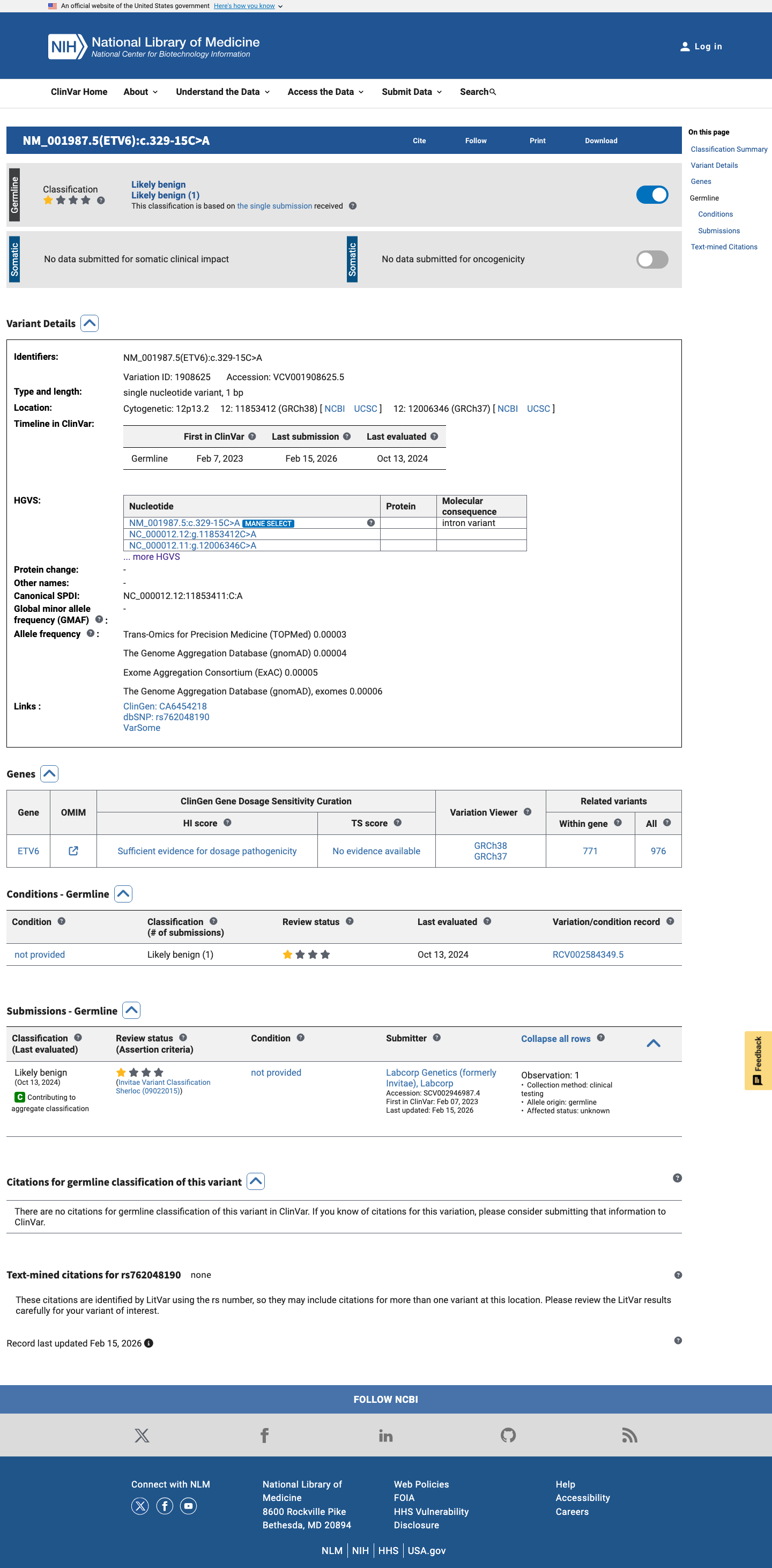 ClinVar screenshot
