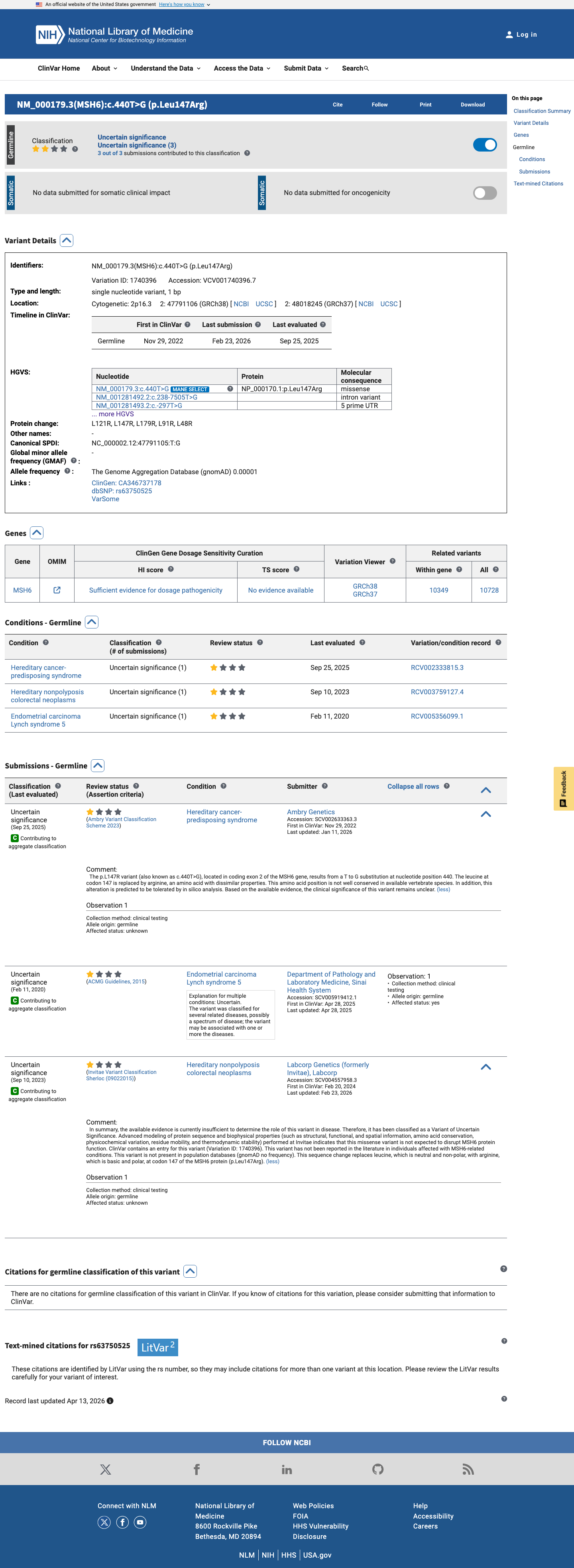 ClinVar screenshot