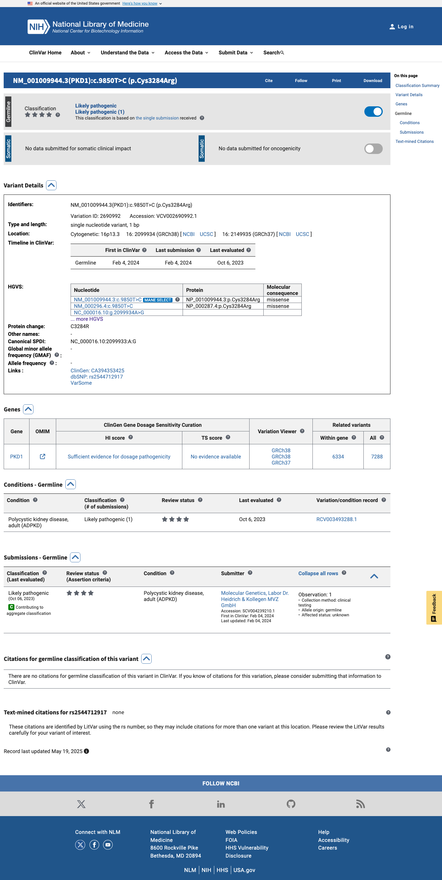 ClinVar screenshot