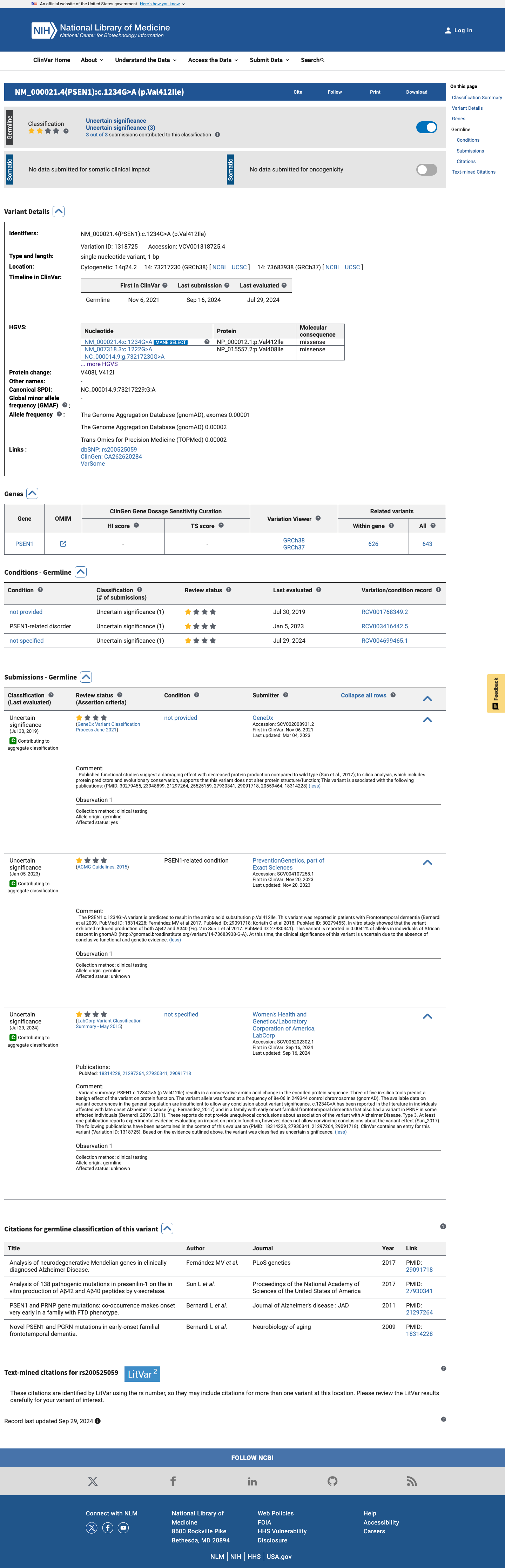 ClinVar screenshot