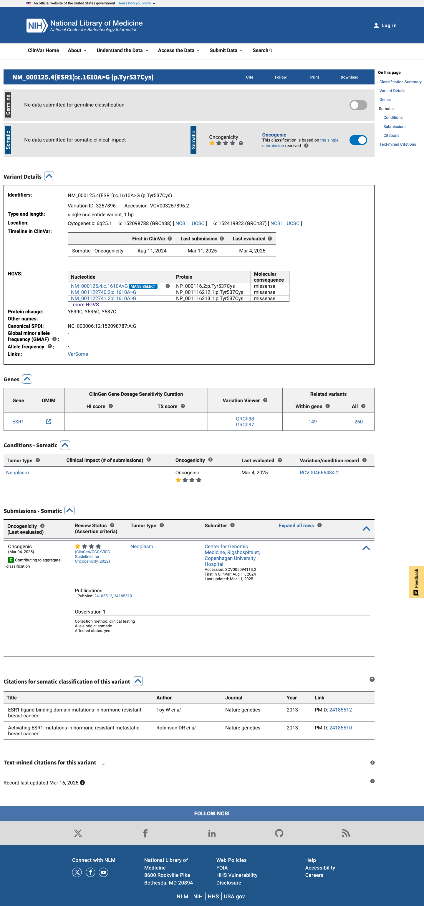 ClinVar screenshot