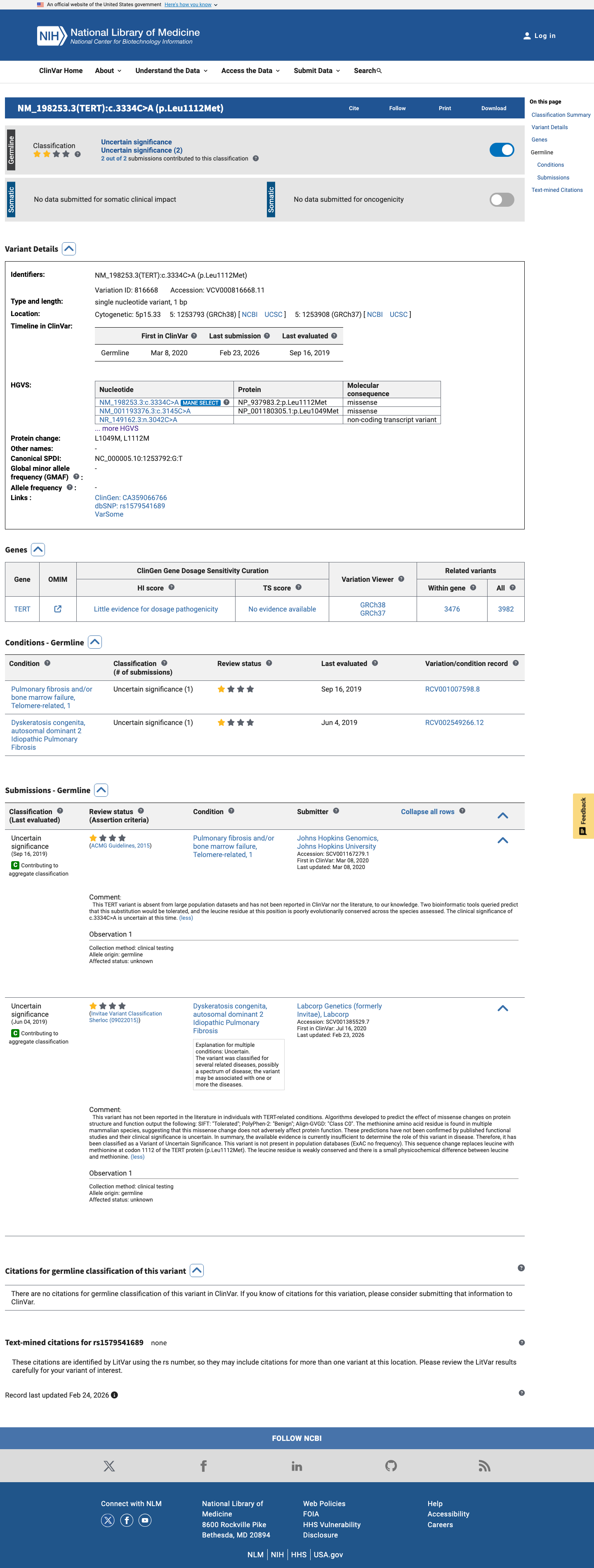 ClinVar screenshot