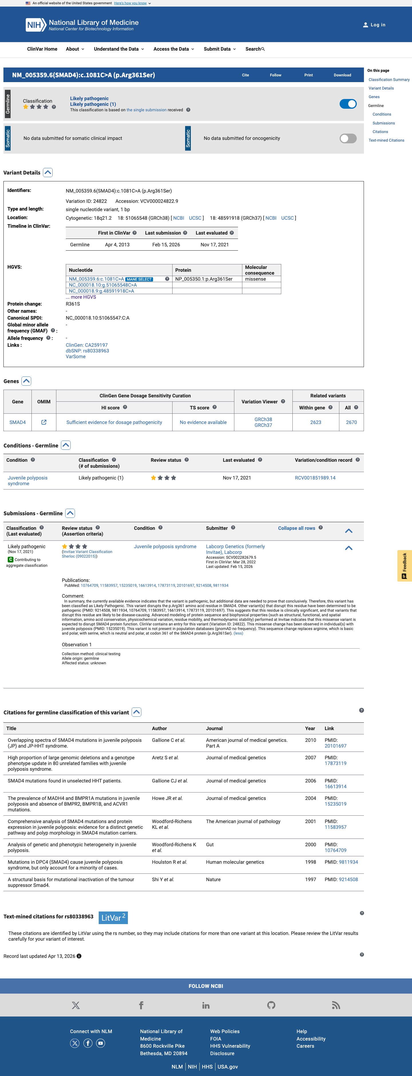 ClinVar screenshot