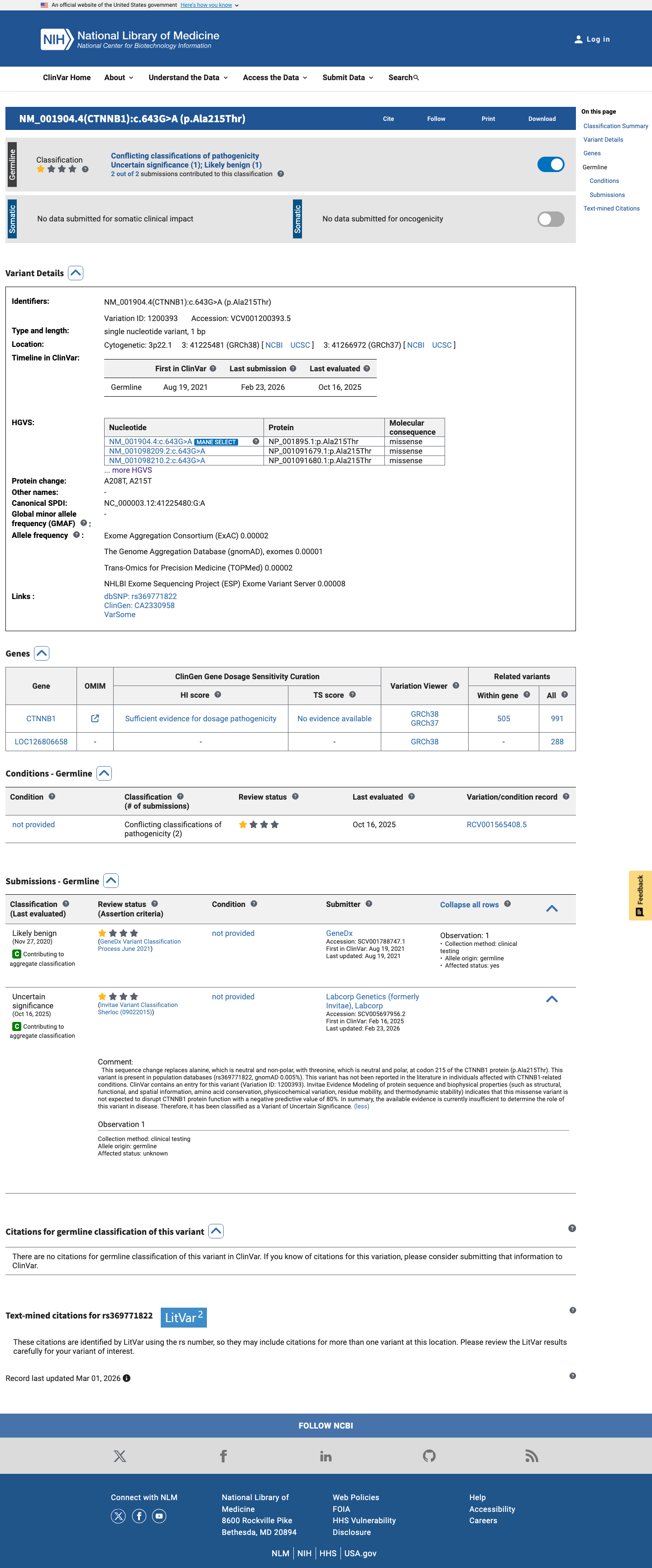 ClinVar screenshot