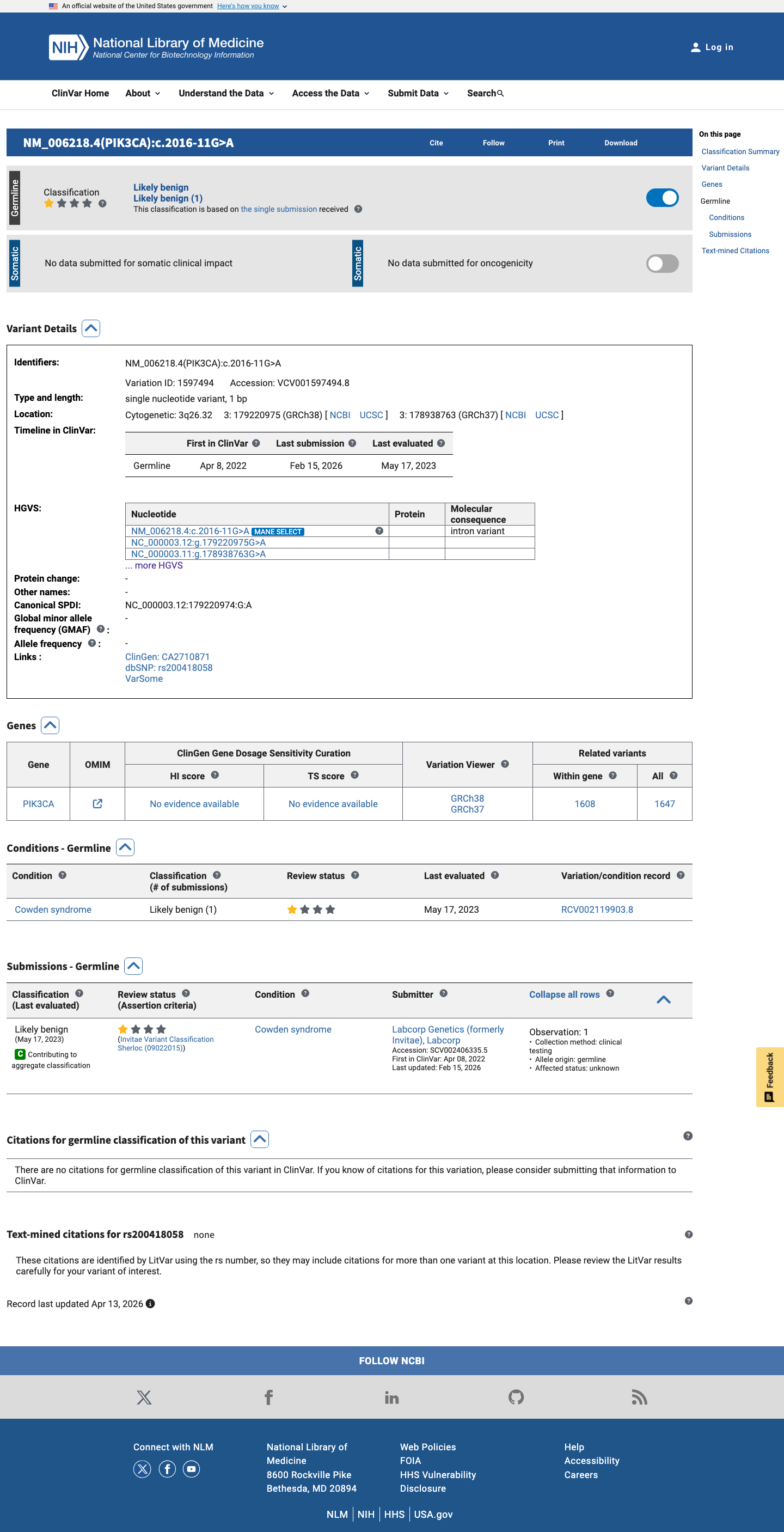 ClinVar screenshot