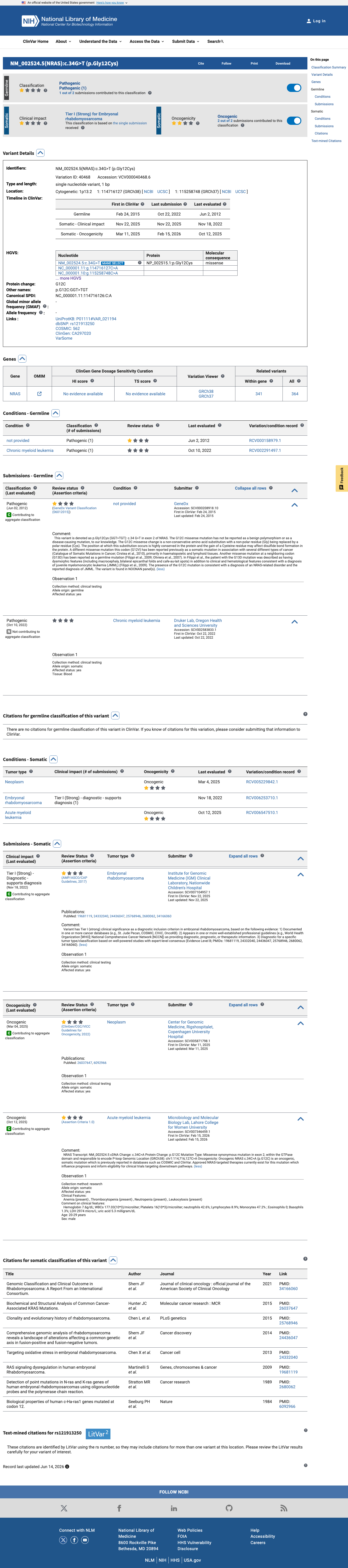 ClinVar screenshot