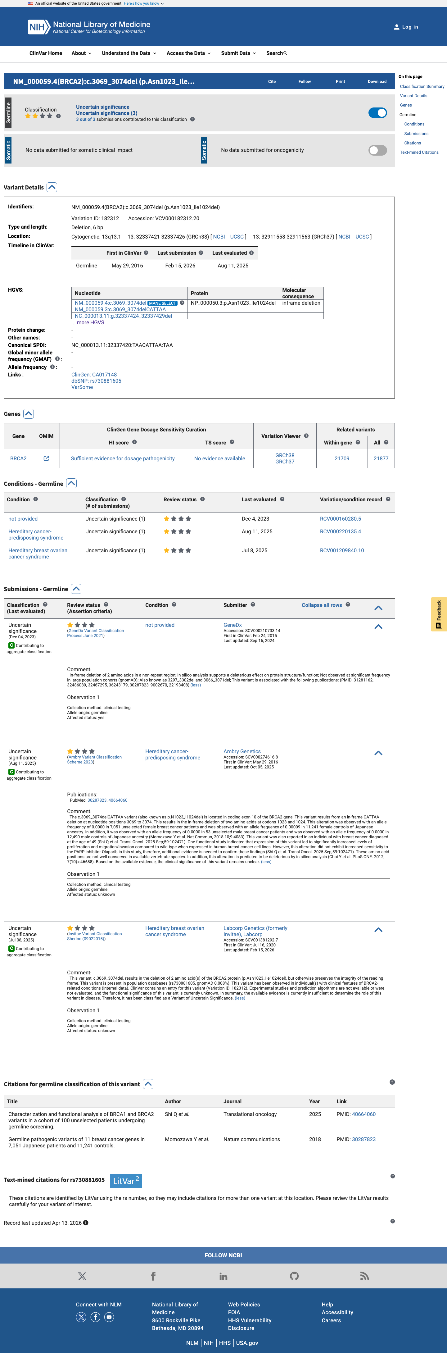 ClinVar screenshot