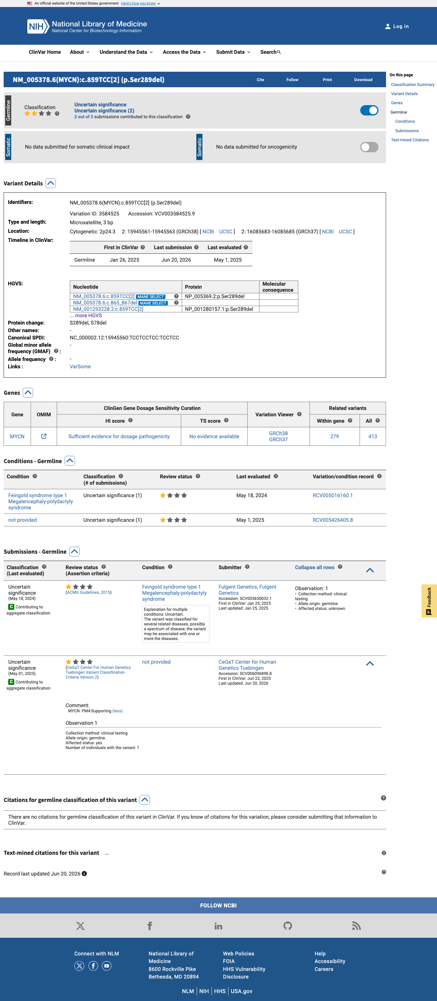 ClinVar screenshot