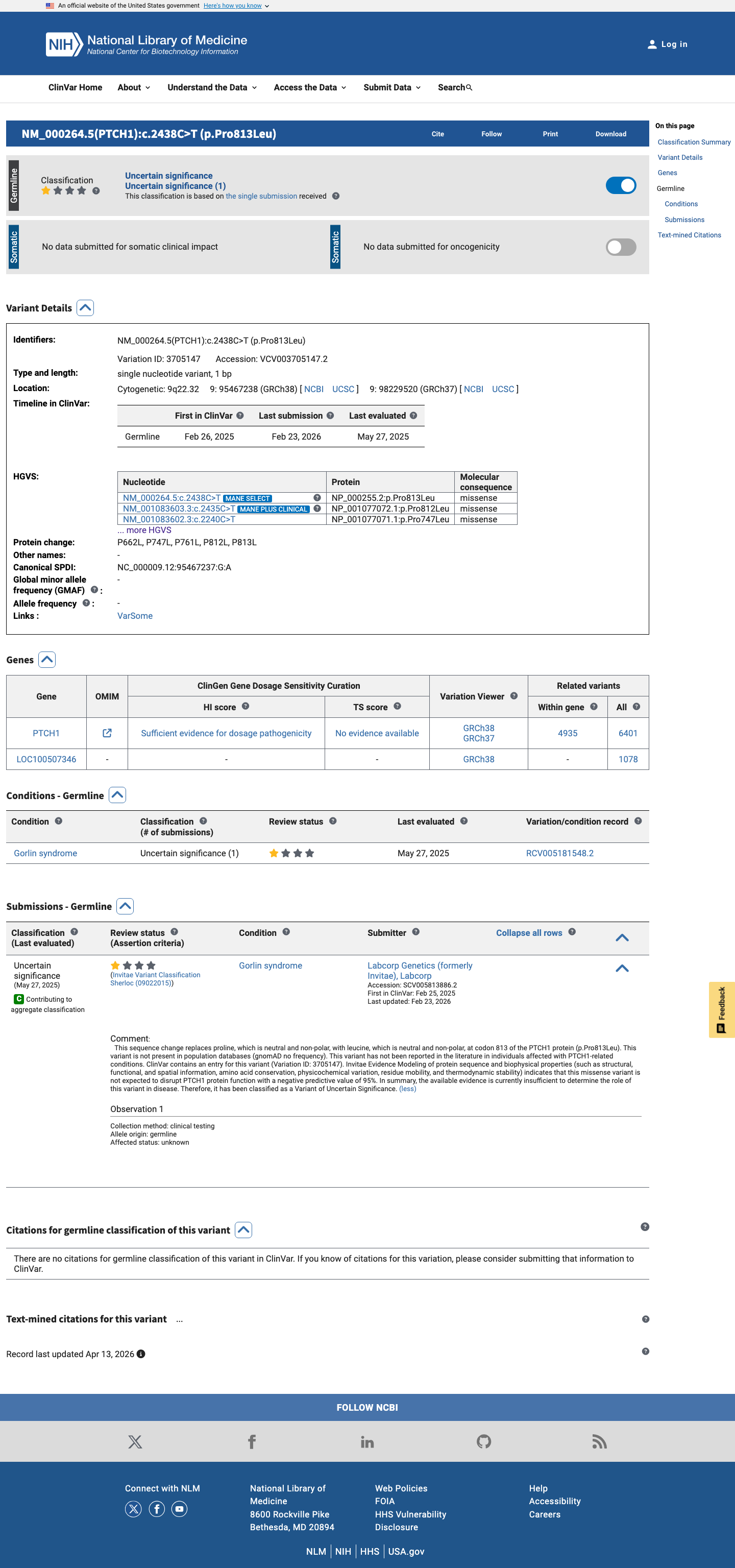 ClinVar screenshot