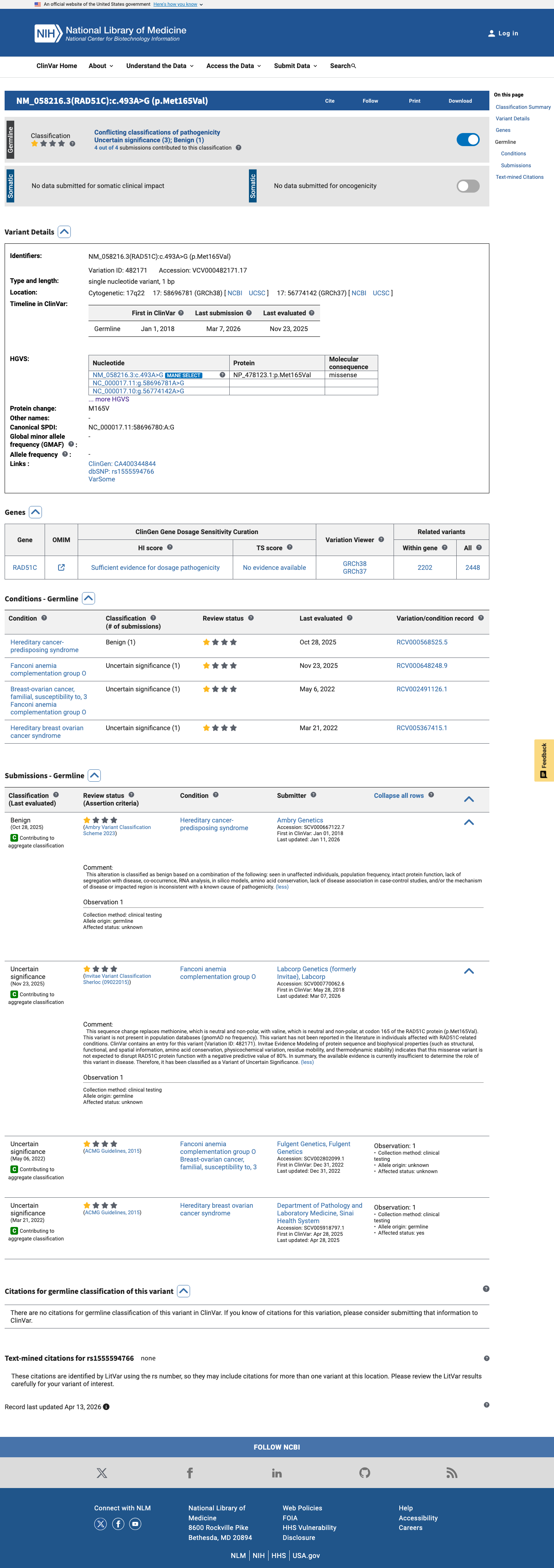 ClinVar screenshot