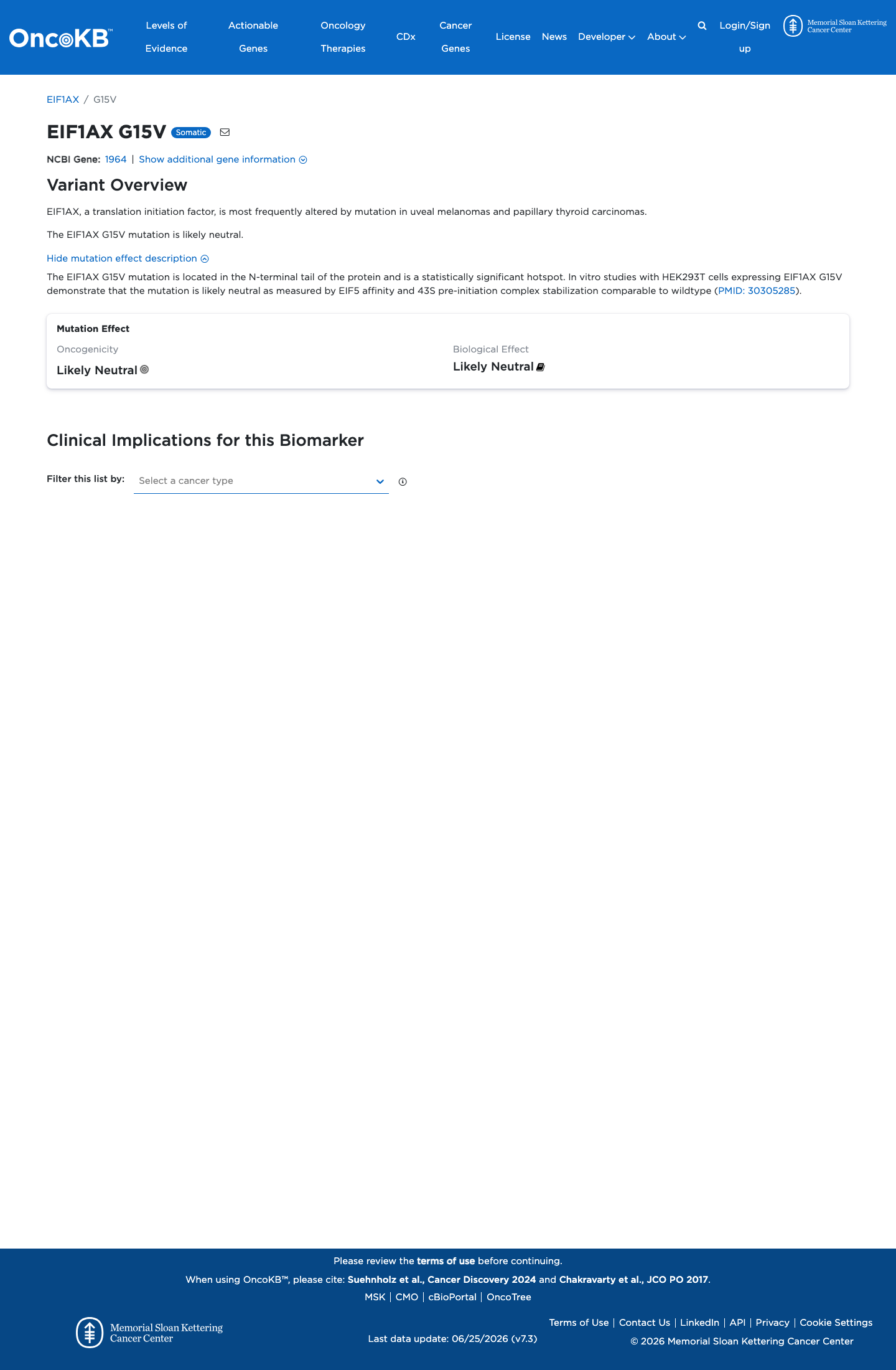 Functional / OncoKB screenshot