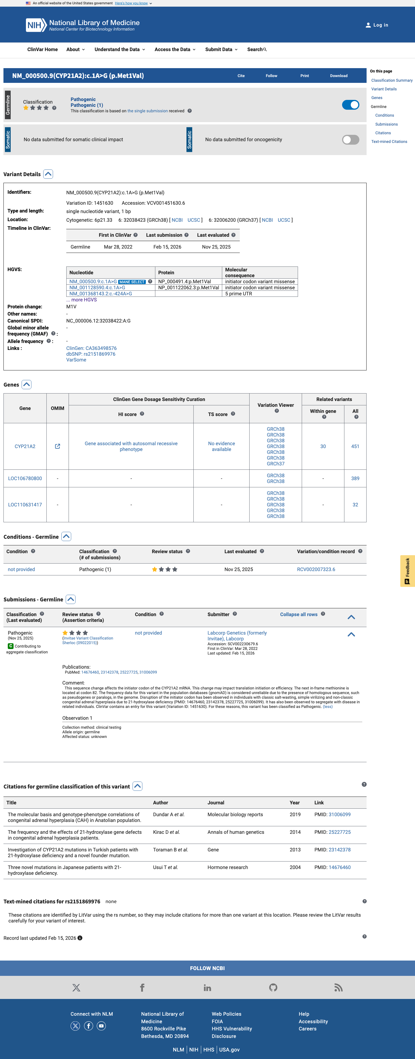 ClinVar screenshot