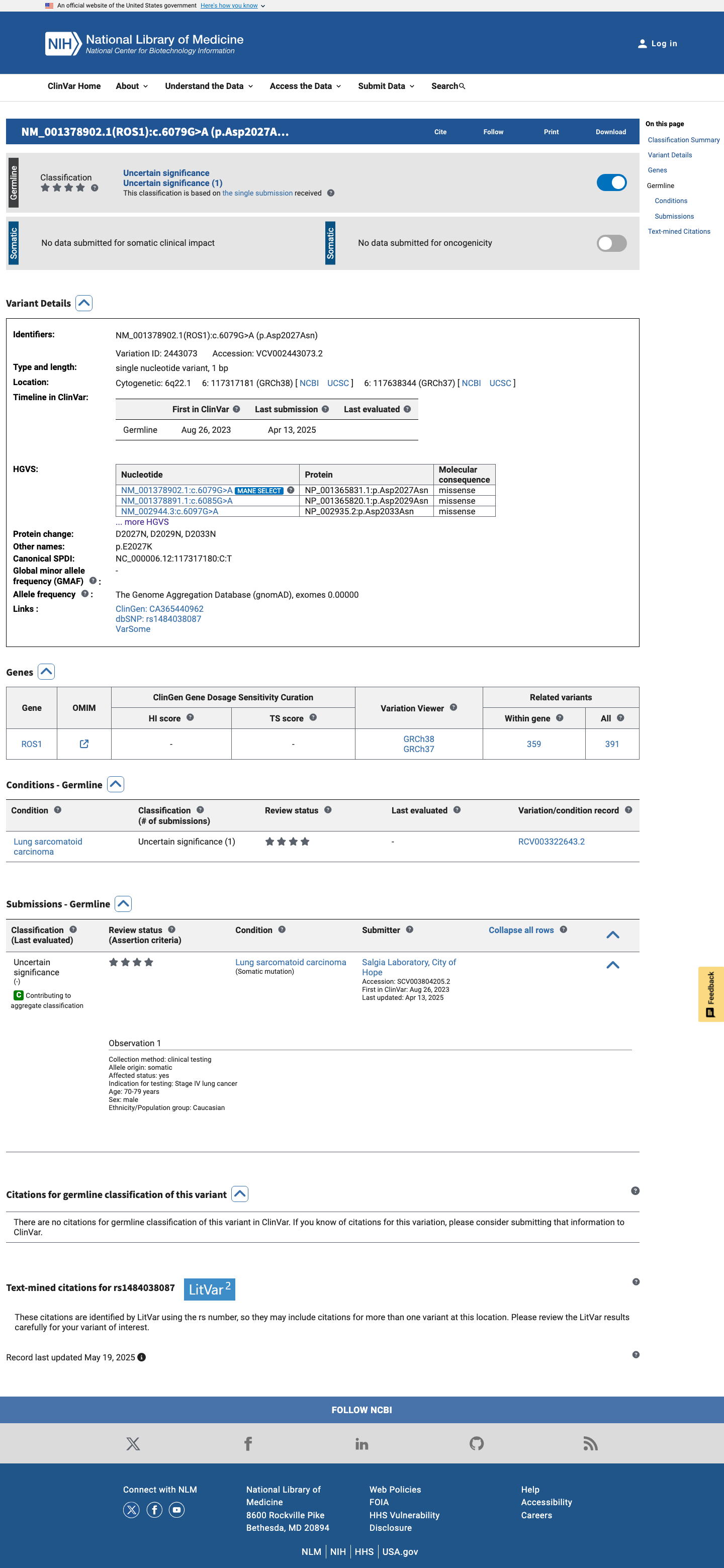 ClinVar screenshot
