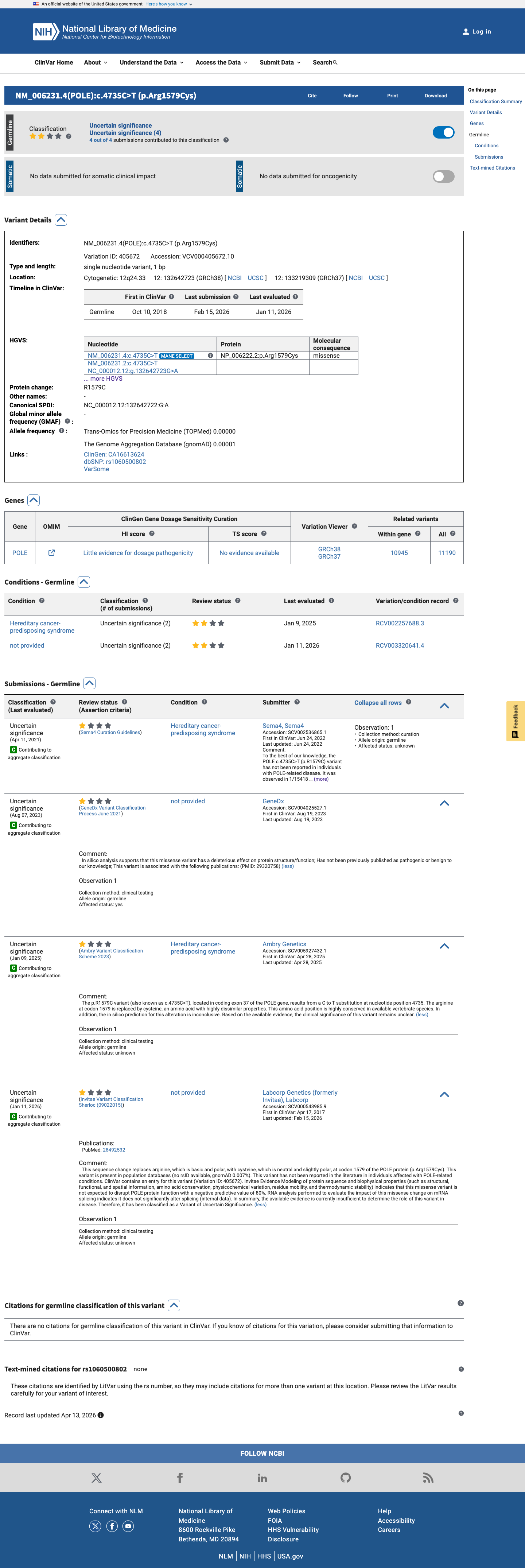 ClinVar screenshot