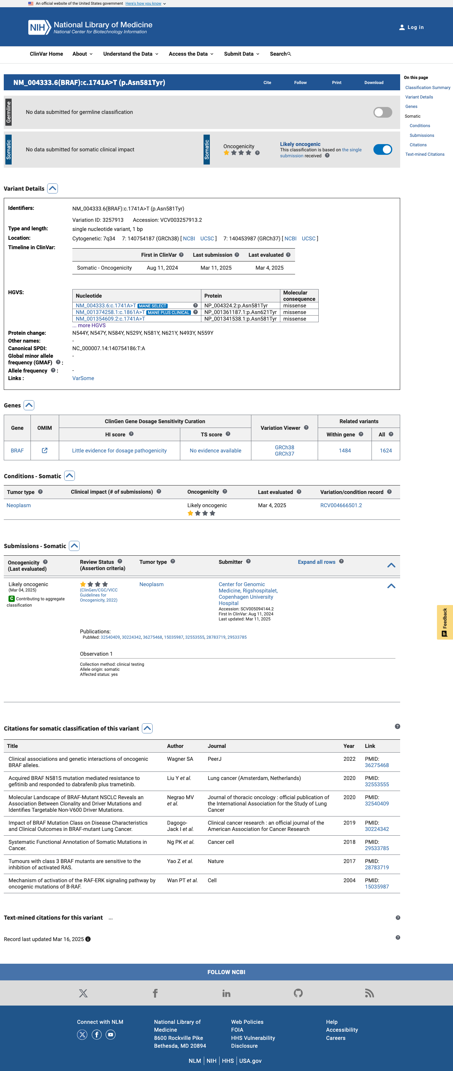 ClinVar screenshot
