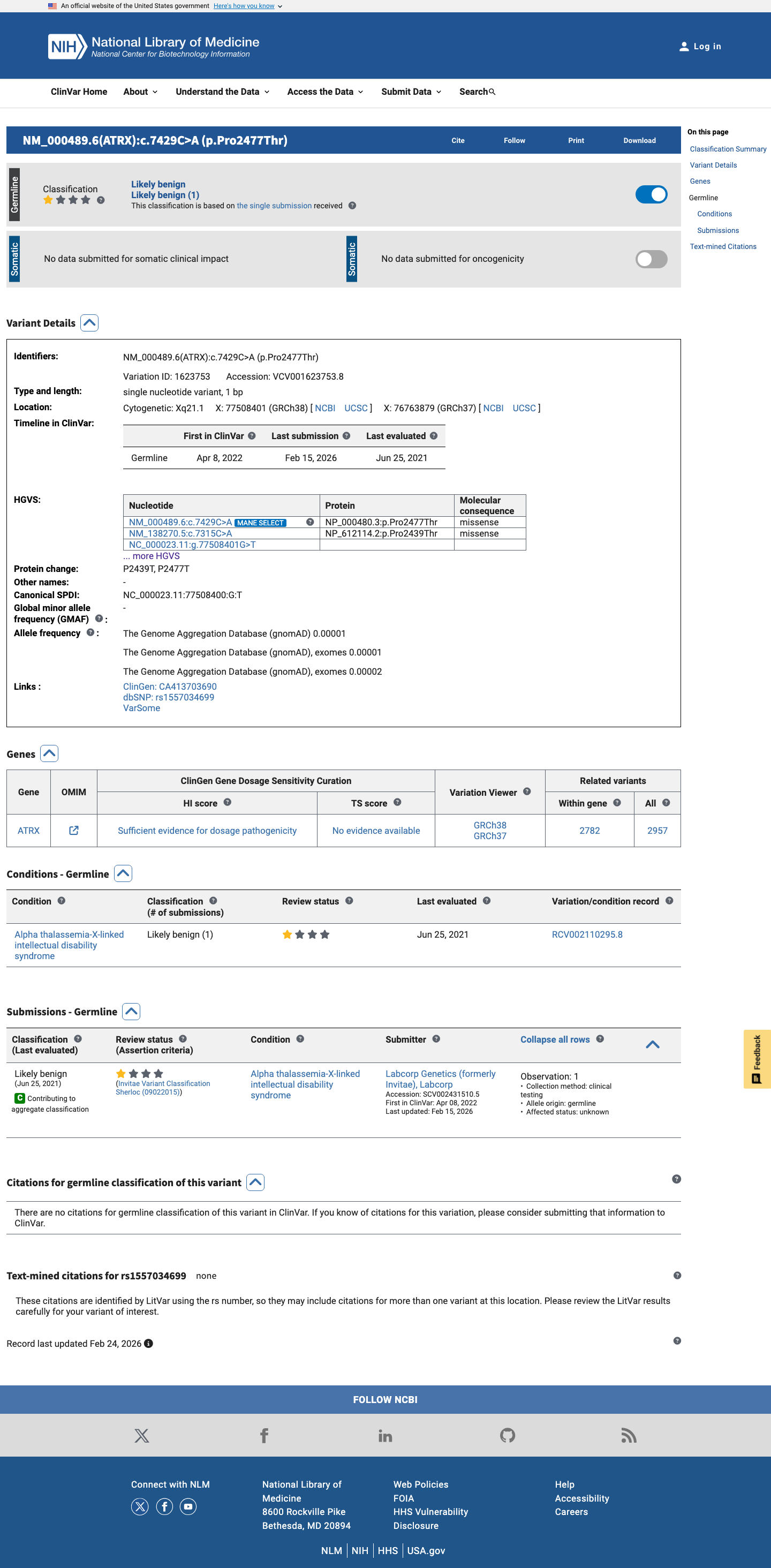 ClinVar screenshot