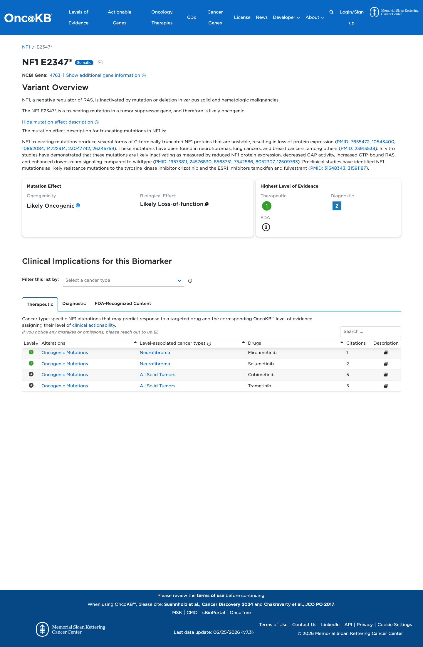 Functional / OncoKB screenshot
