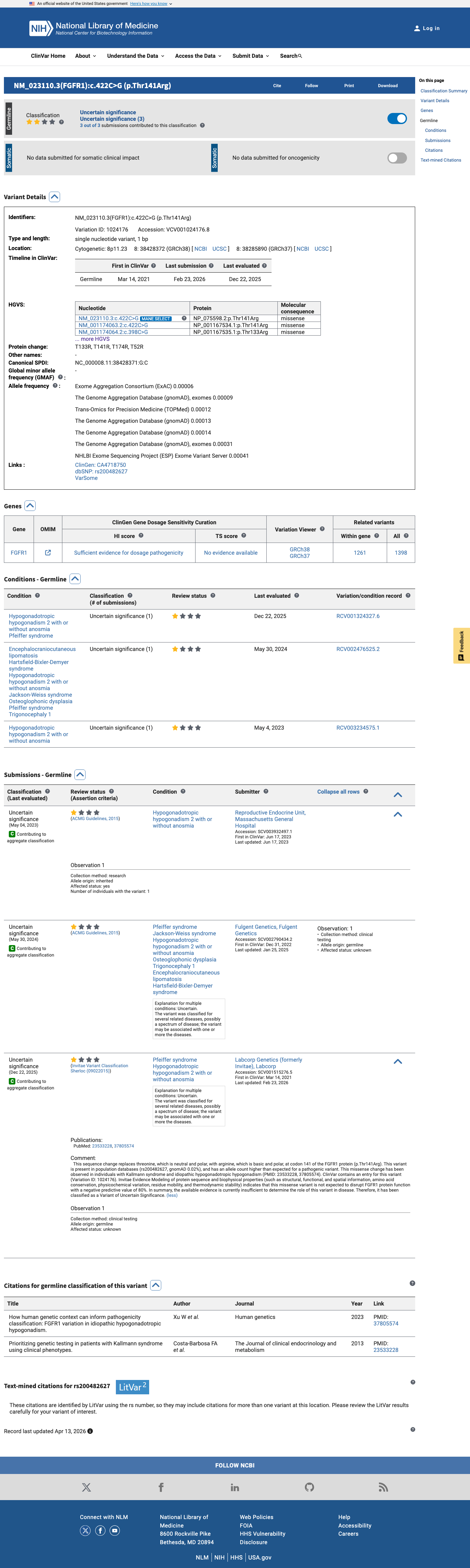 ClinVar screenshot