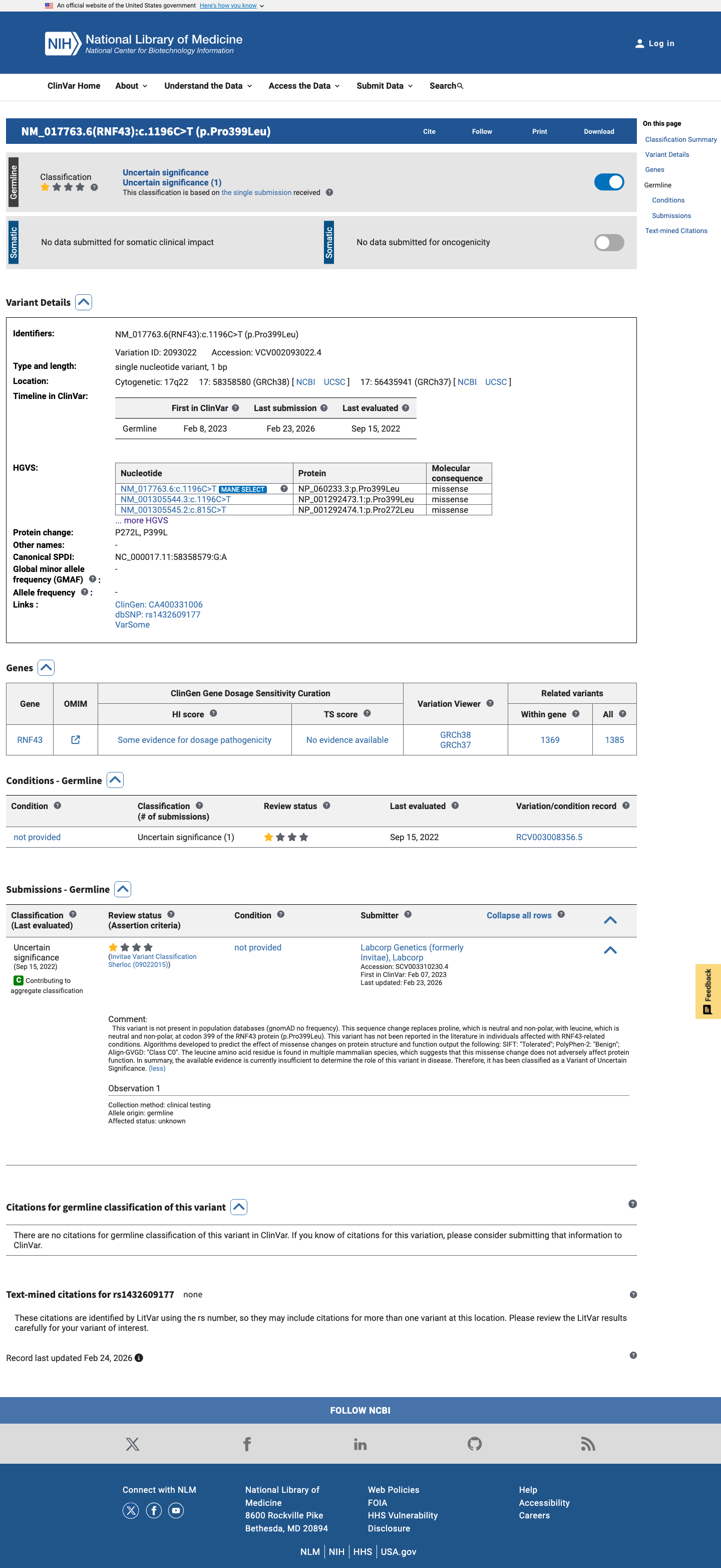 ClinVar screenshot