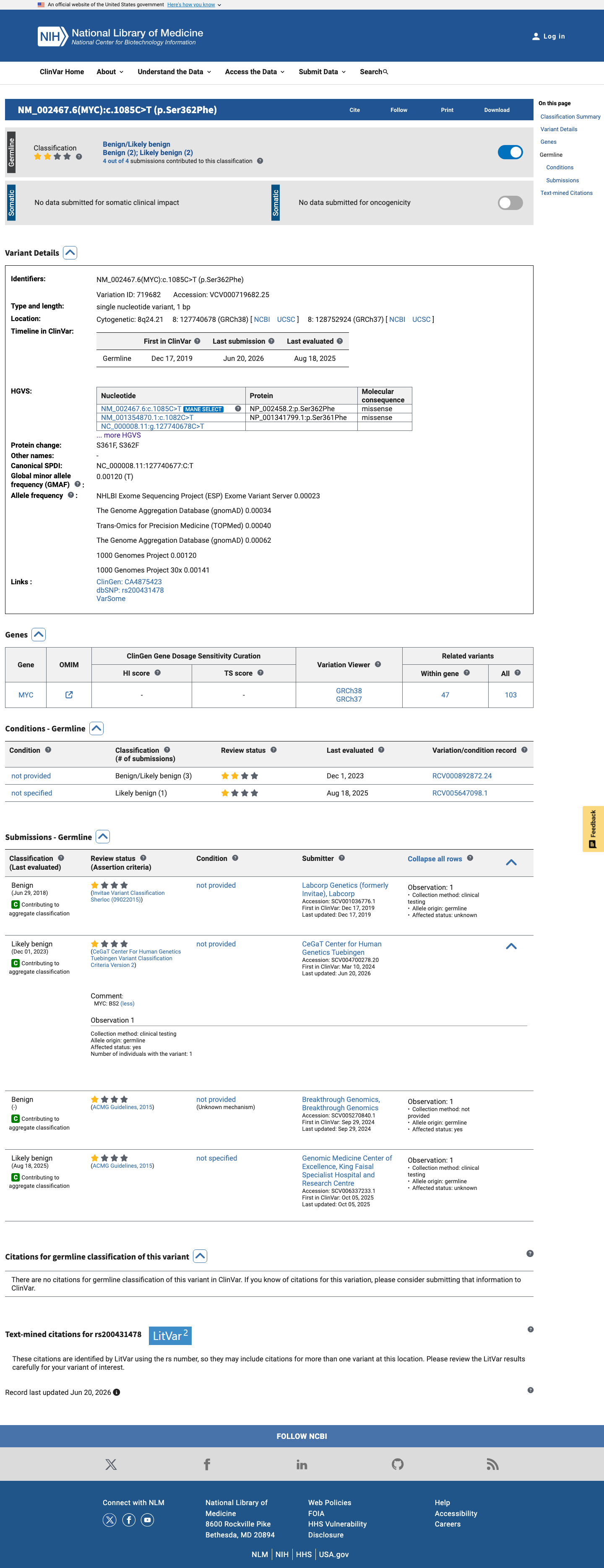 ClinVar screenshot