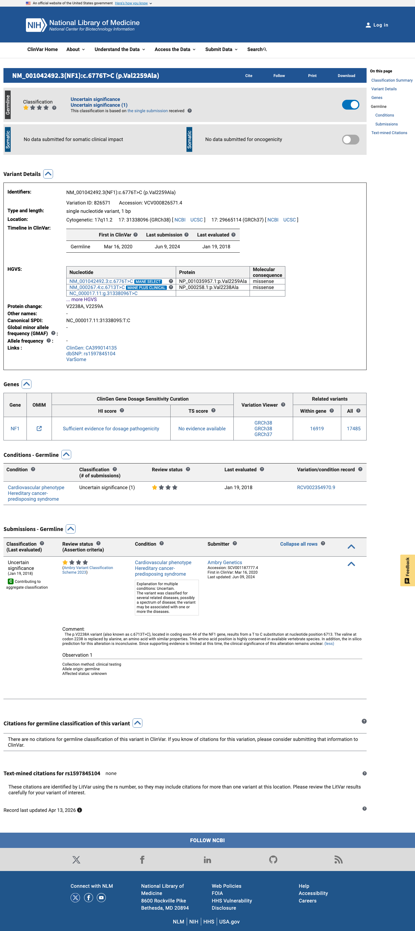 ClinVar screenshot