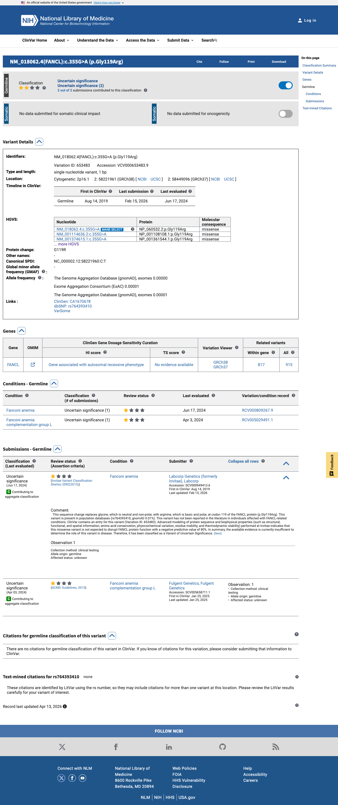 ClinVar screenshot