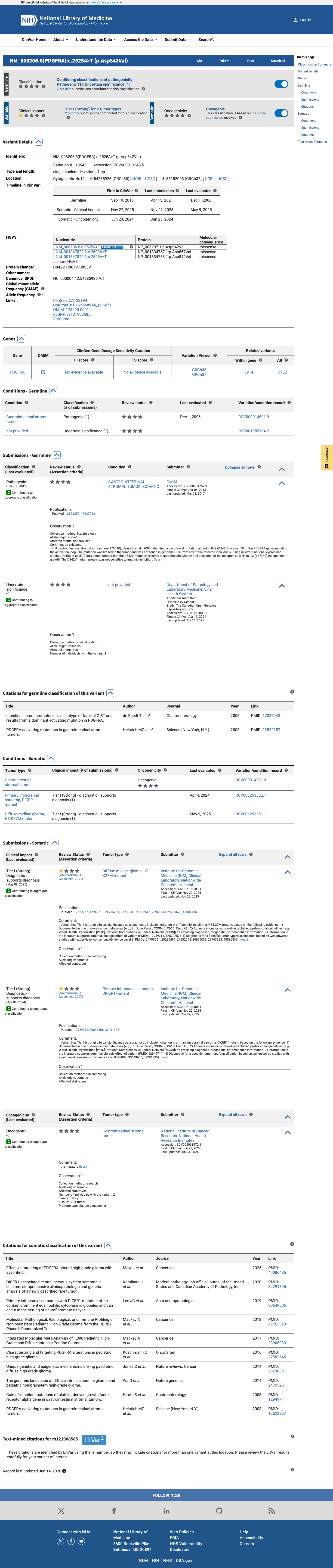 ClinVar screenshot